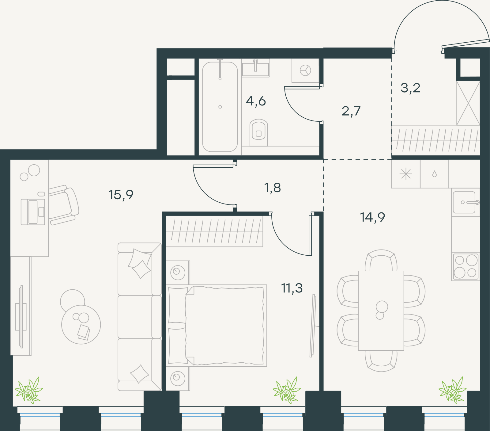 Официальная схема Левел Селигерская, 54,4 м²