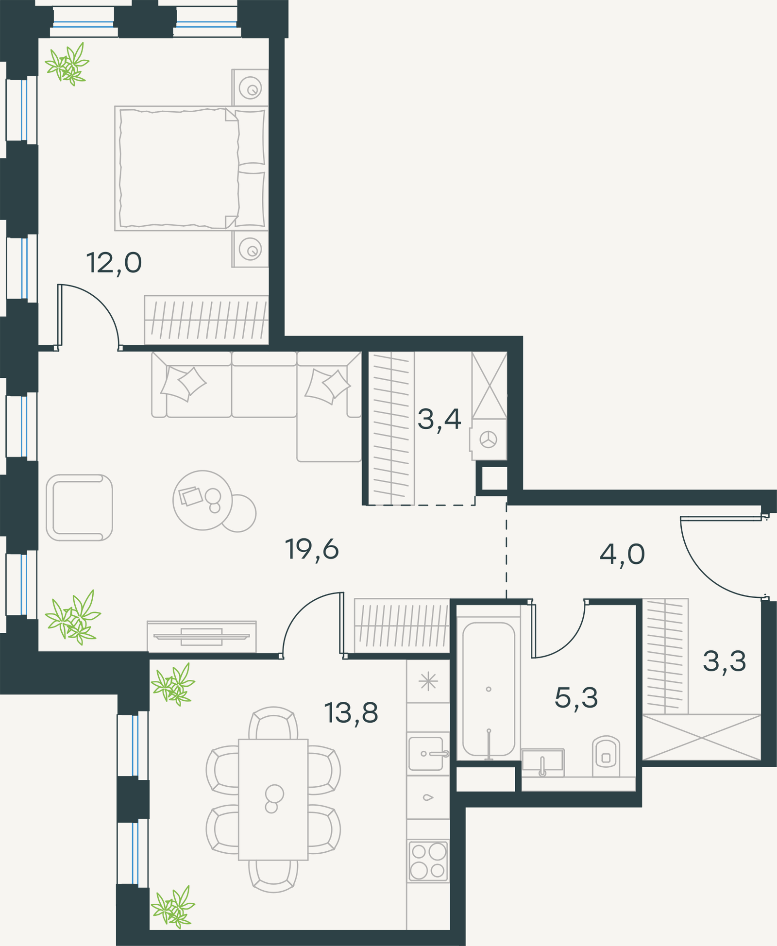 Официальная схема Левел Селигерская, 61,4 м²