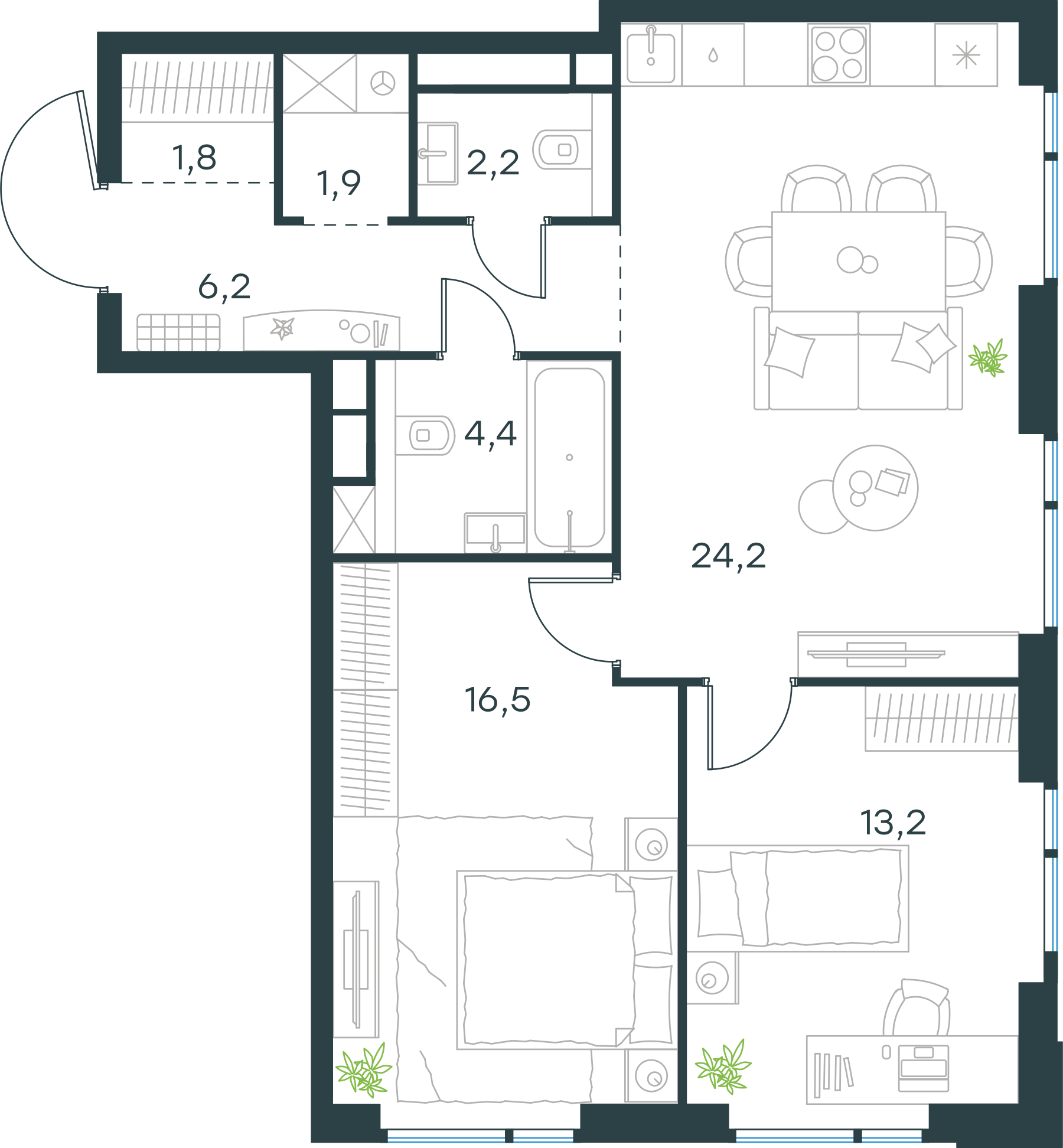 Официальная схема Левел Войковская, 70,4 м²