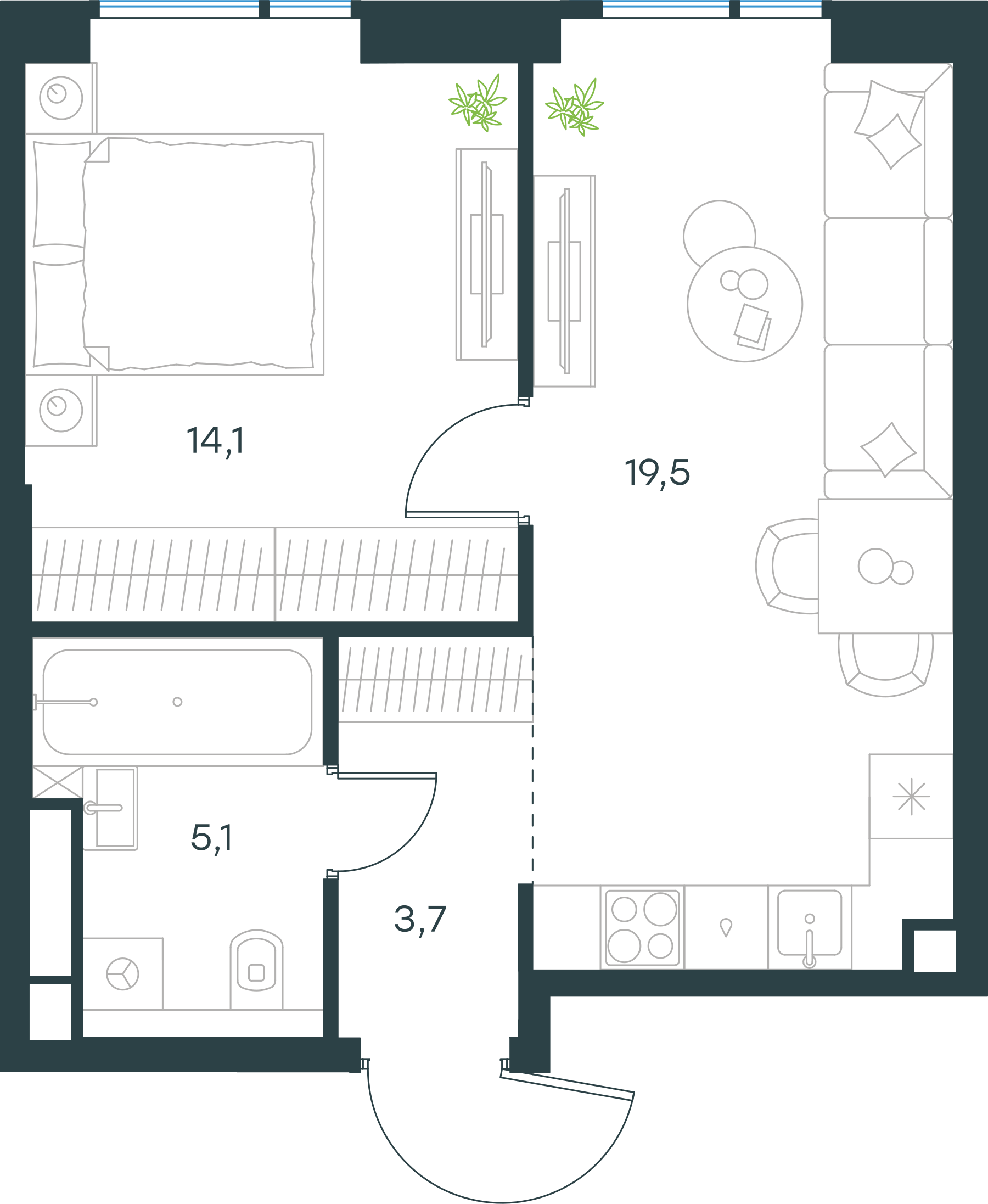 Официальная схема Левел Войковская, 42,4 м²