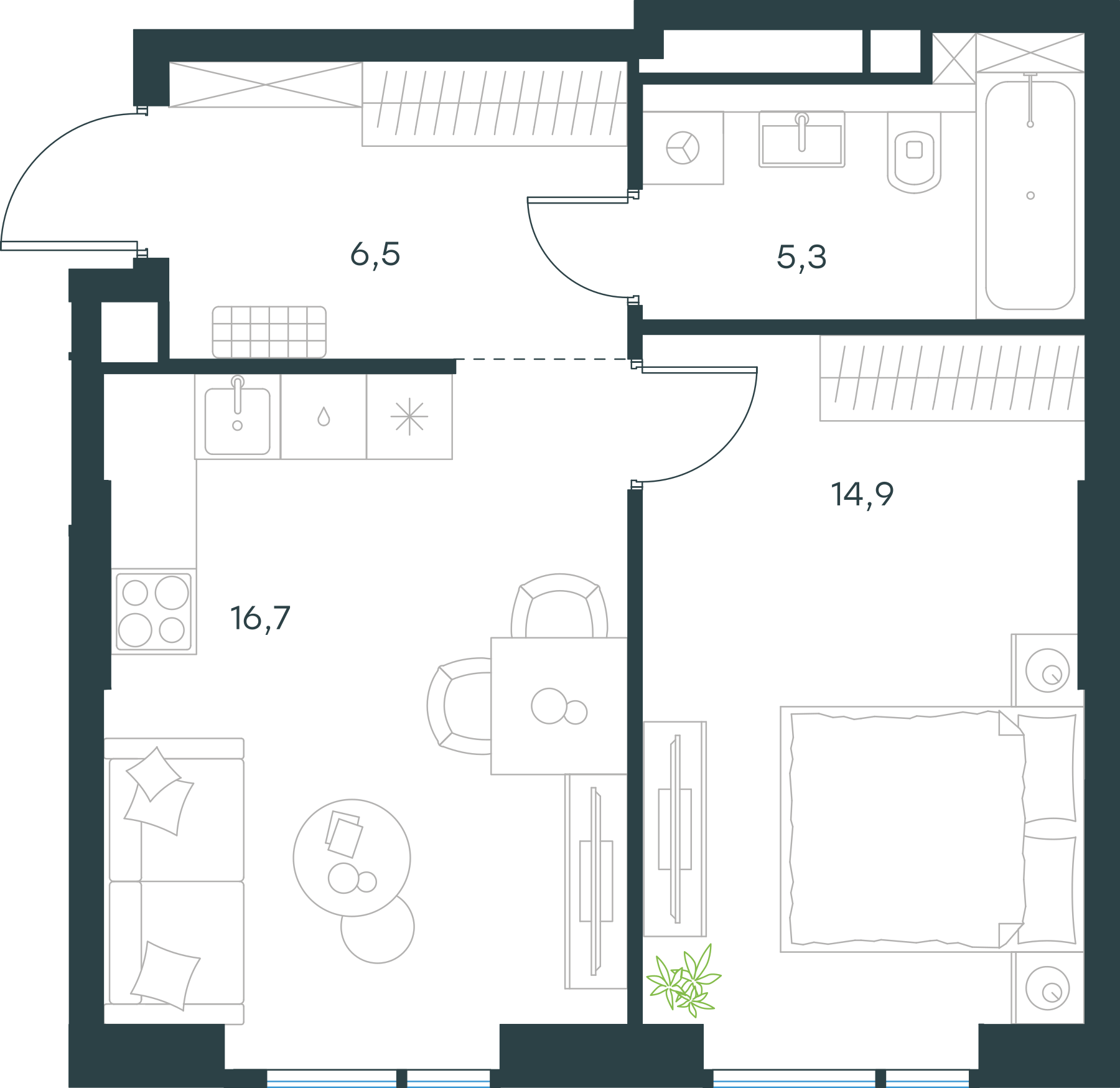 Официальная схема Левел Войковская, 43,4 м²