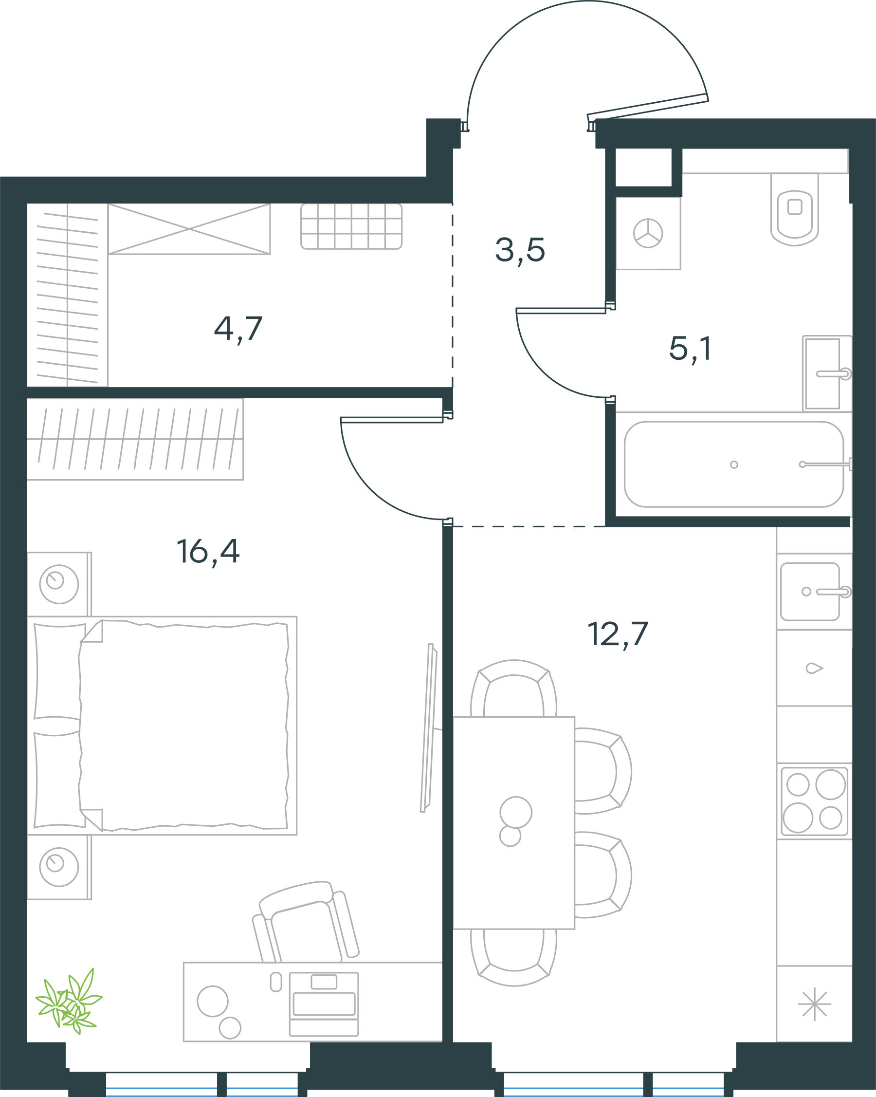 Официальная схема Левел Войковская, 42,4 м²