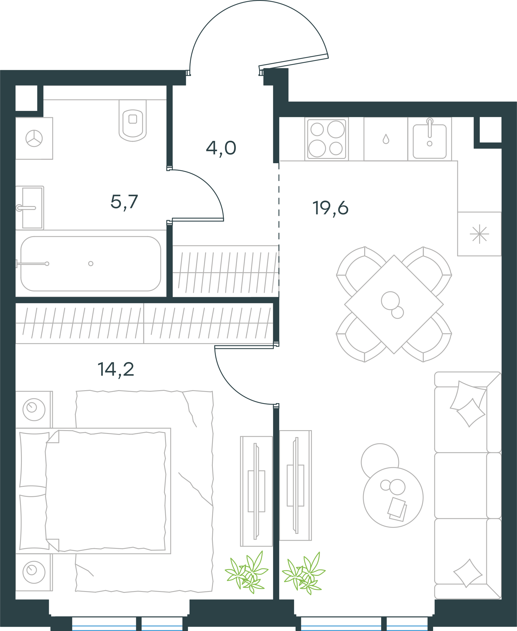 Официальная схема Левел Войковская, 43,5 м²