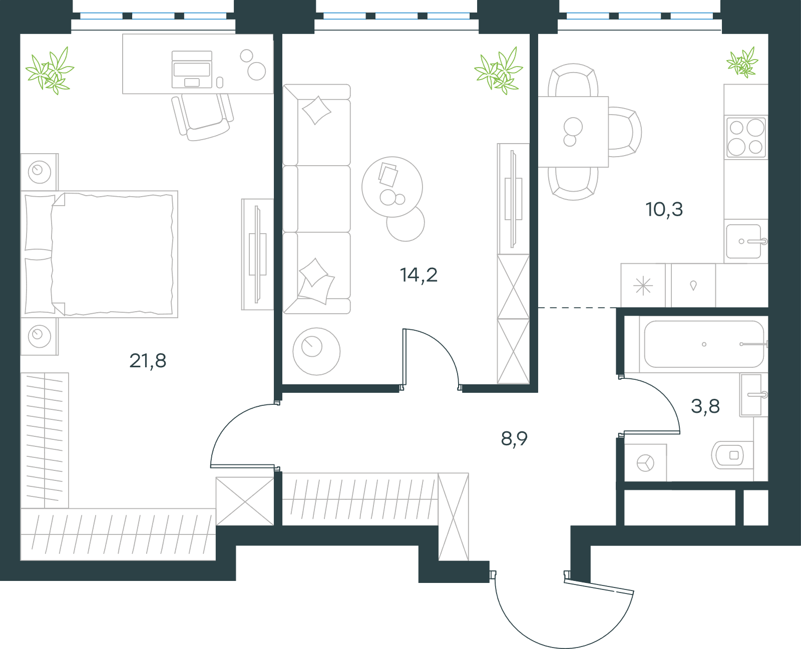 Официальная схема Левел Южнопортовая, 59 м²
