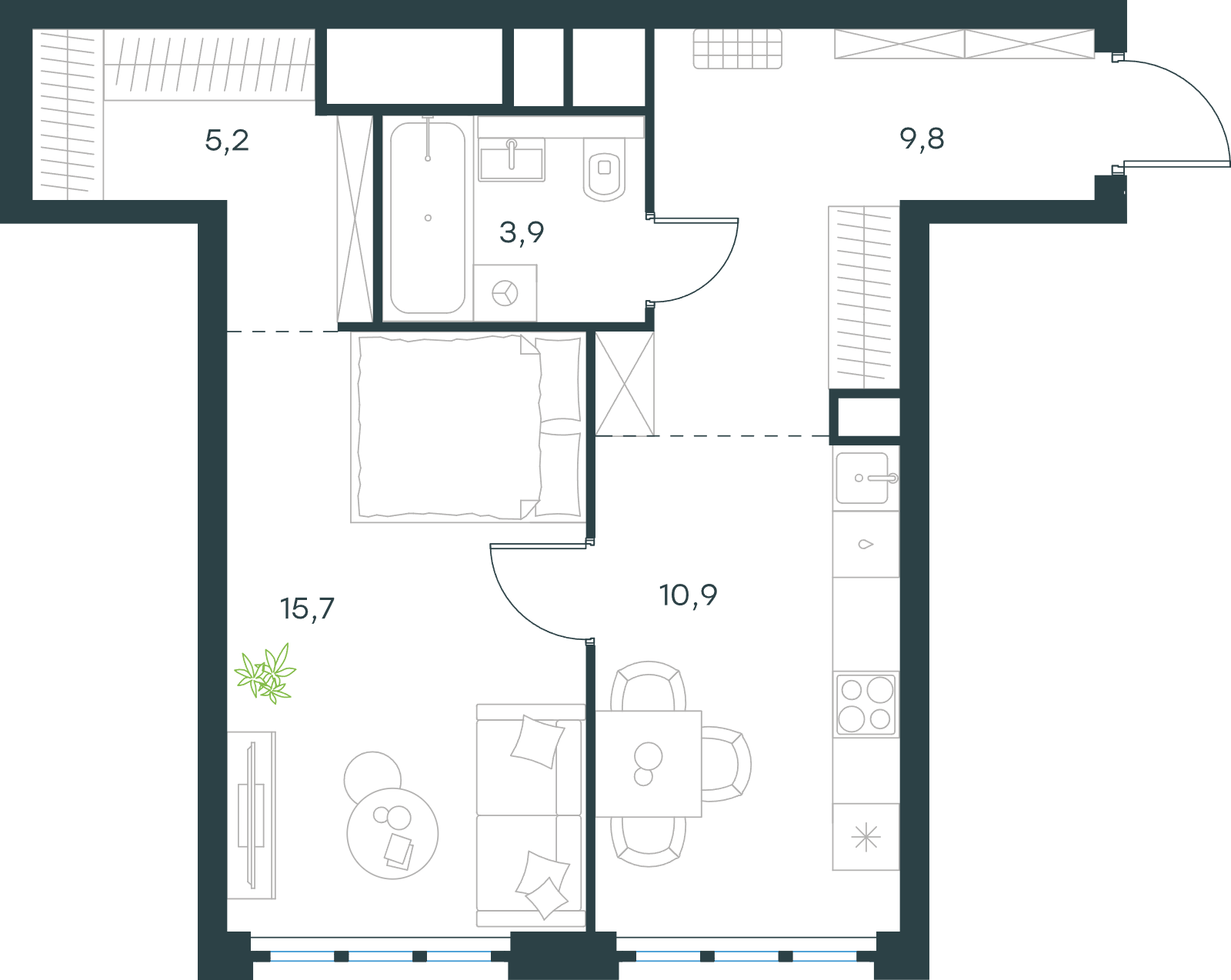 Официальная схема Левел Южнопортовая, 45,5 м²