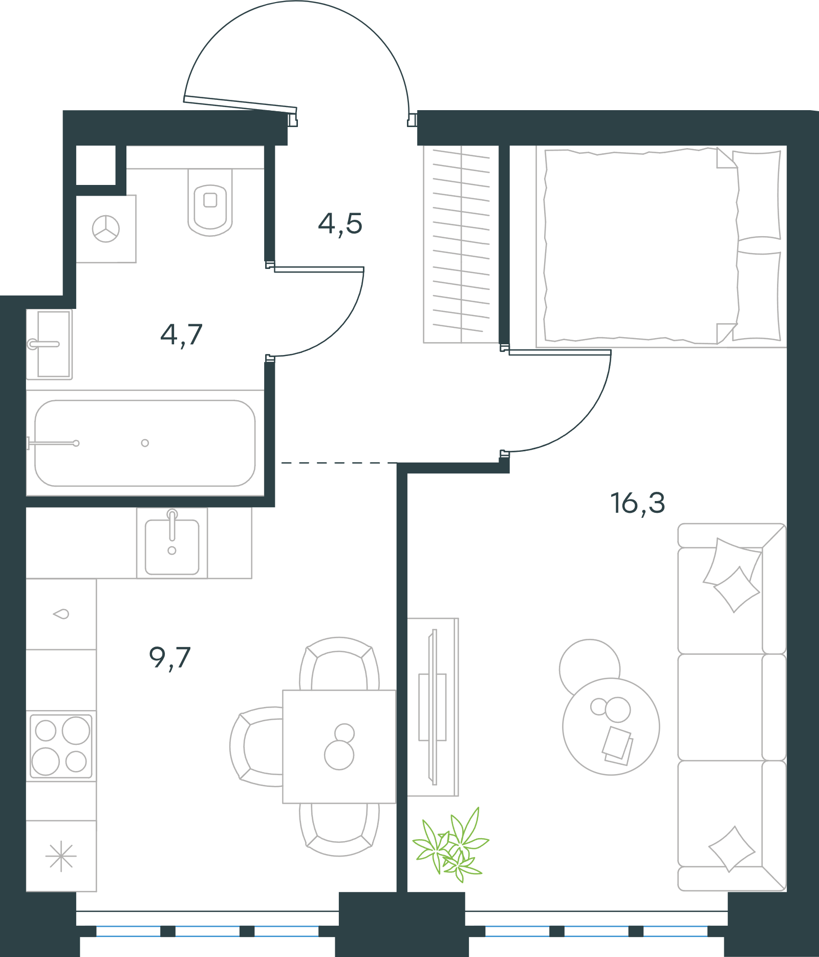 Официальная схема Левел Южнопортовая, 35,2 м²