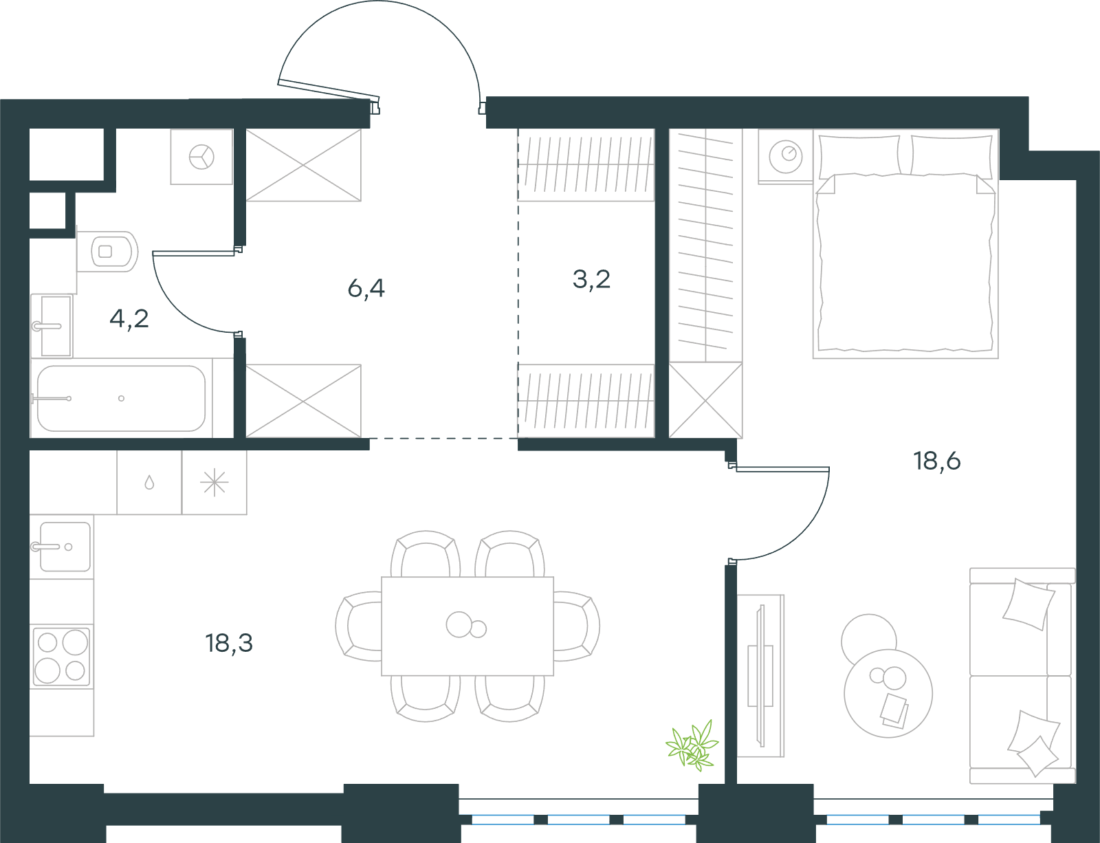 Официальная схема Левел Южнопортовая, 50,7 м²