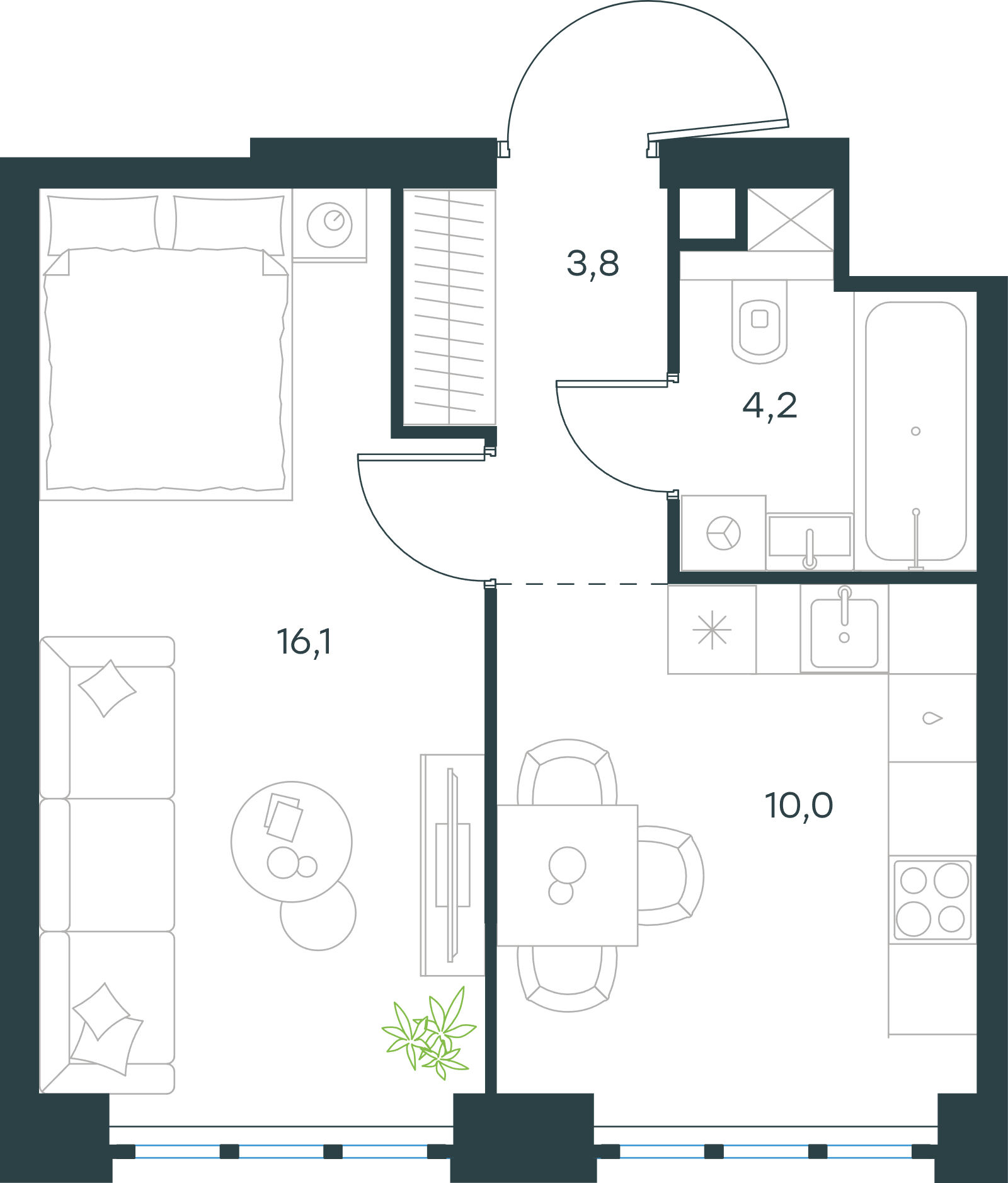 Официальная схема Левел Южнопортовая, 34,1 м²