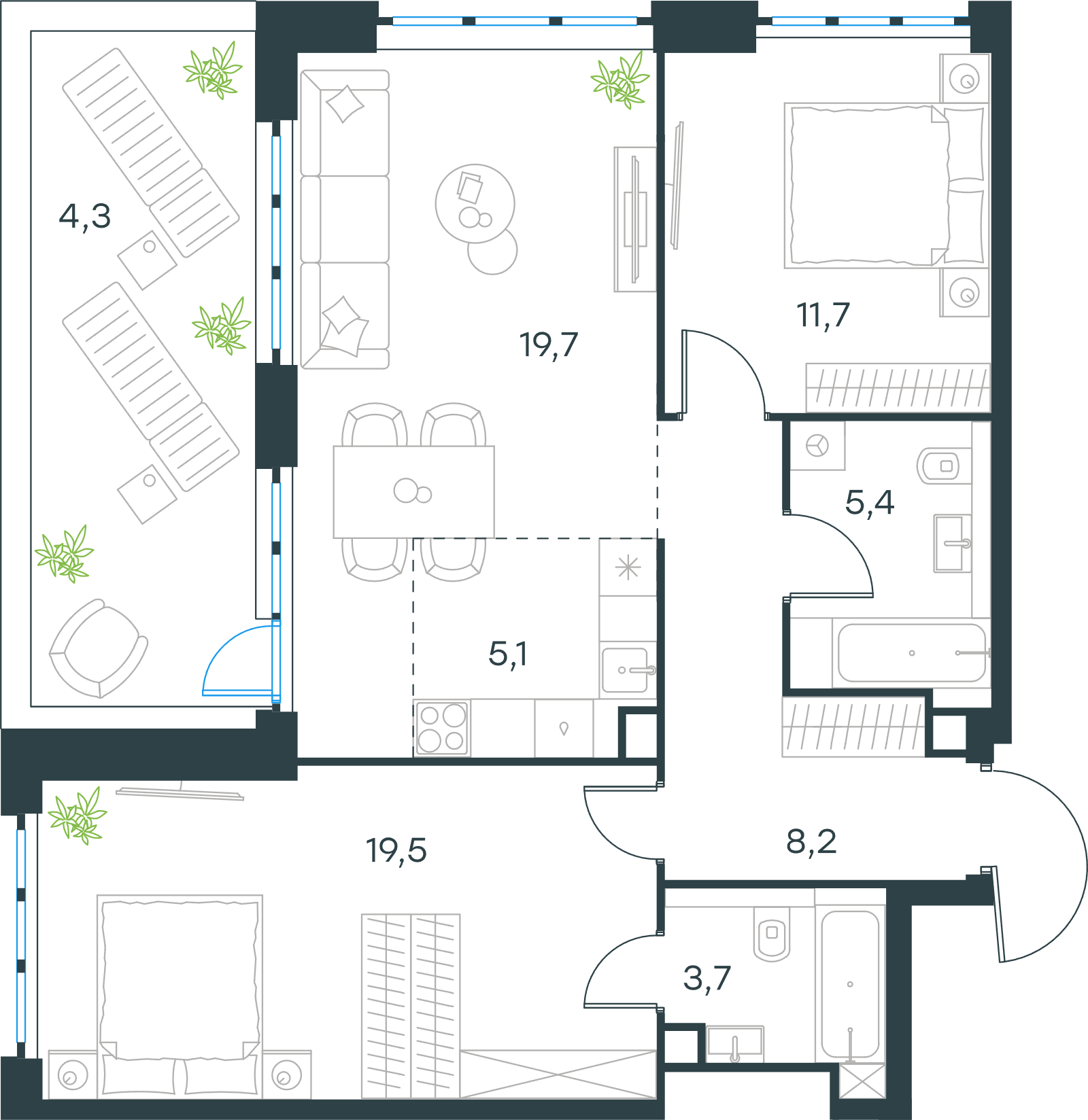 Официальная схема Левел Южнопортовая, 77,6 м²