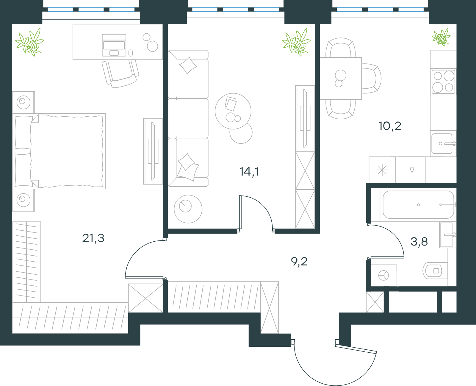 Официальная схема Левел Южнопортовая, 58,6 м²