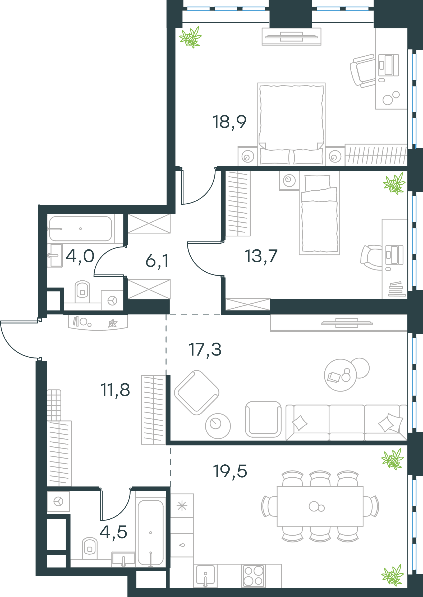 Официальная схема Левел Южнопортовая, 95,8 м²