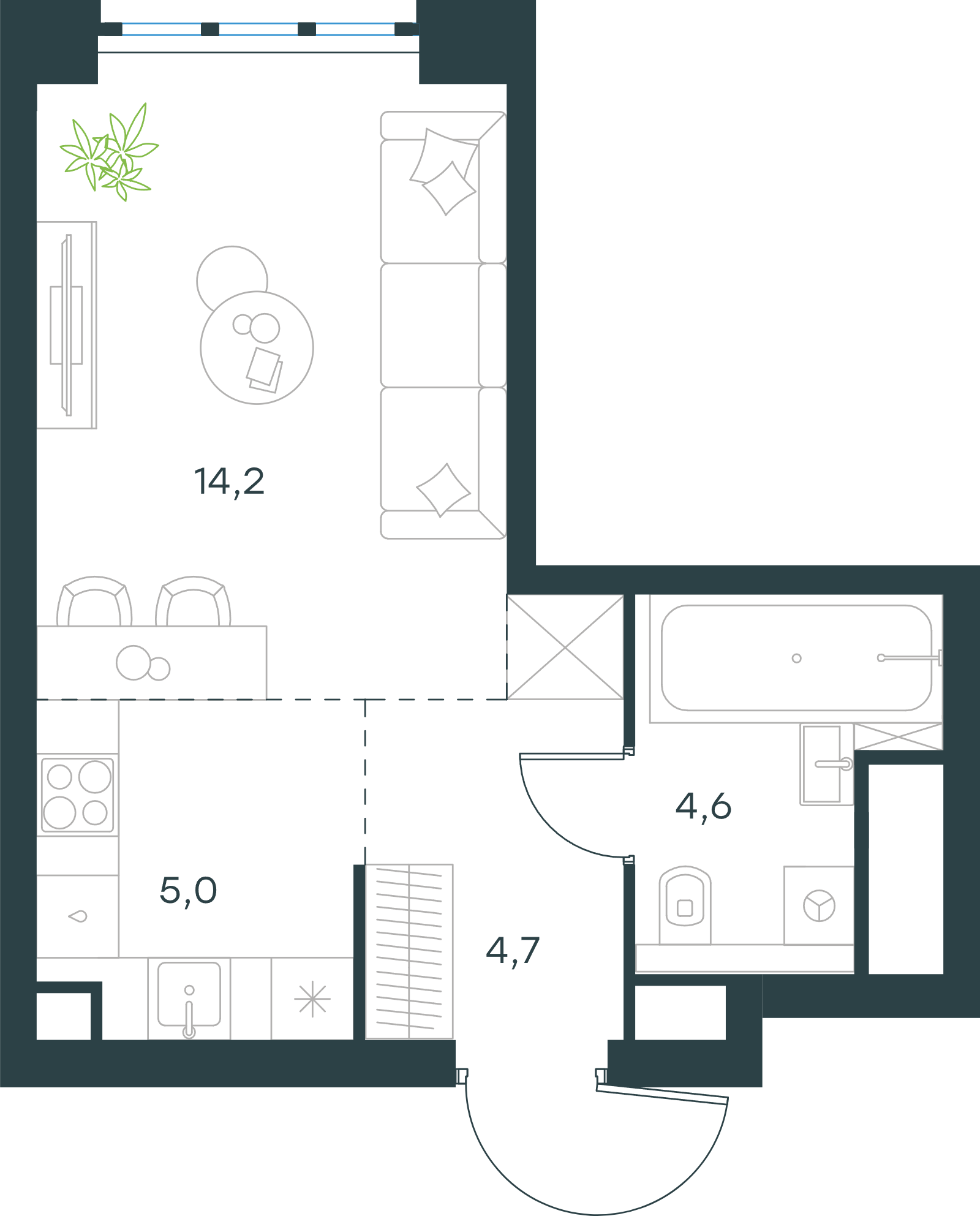 Официальная схема Левел Южнопортовая, 28,5 м²