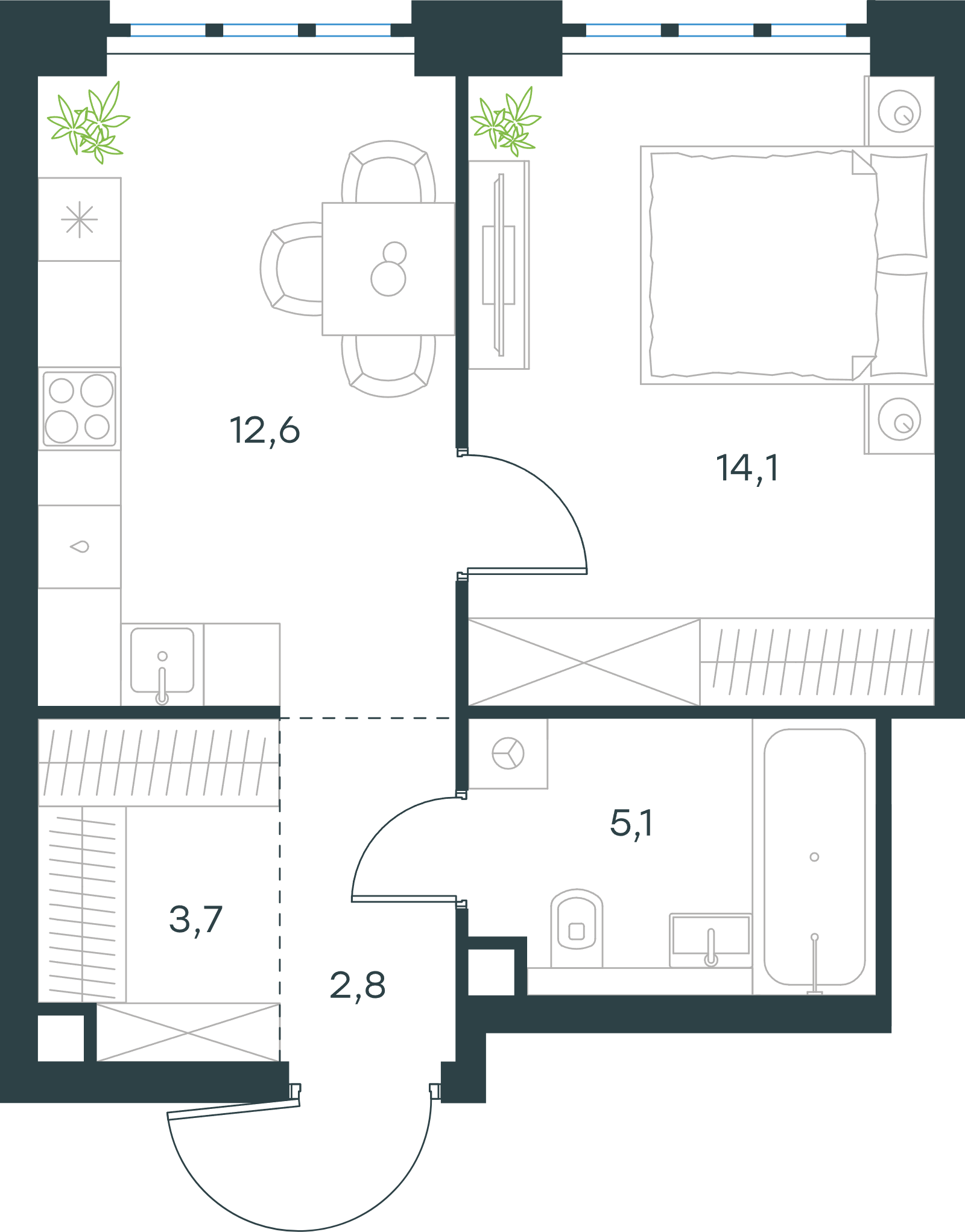 Официальная схема Левел Южнопортовая, 38,3 м²