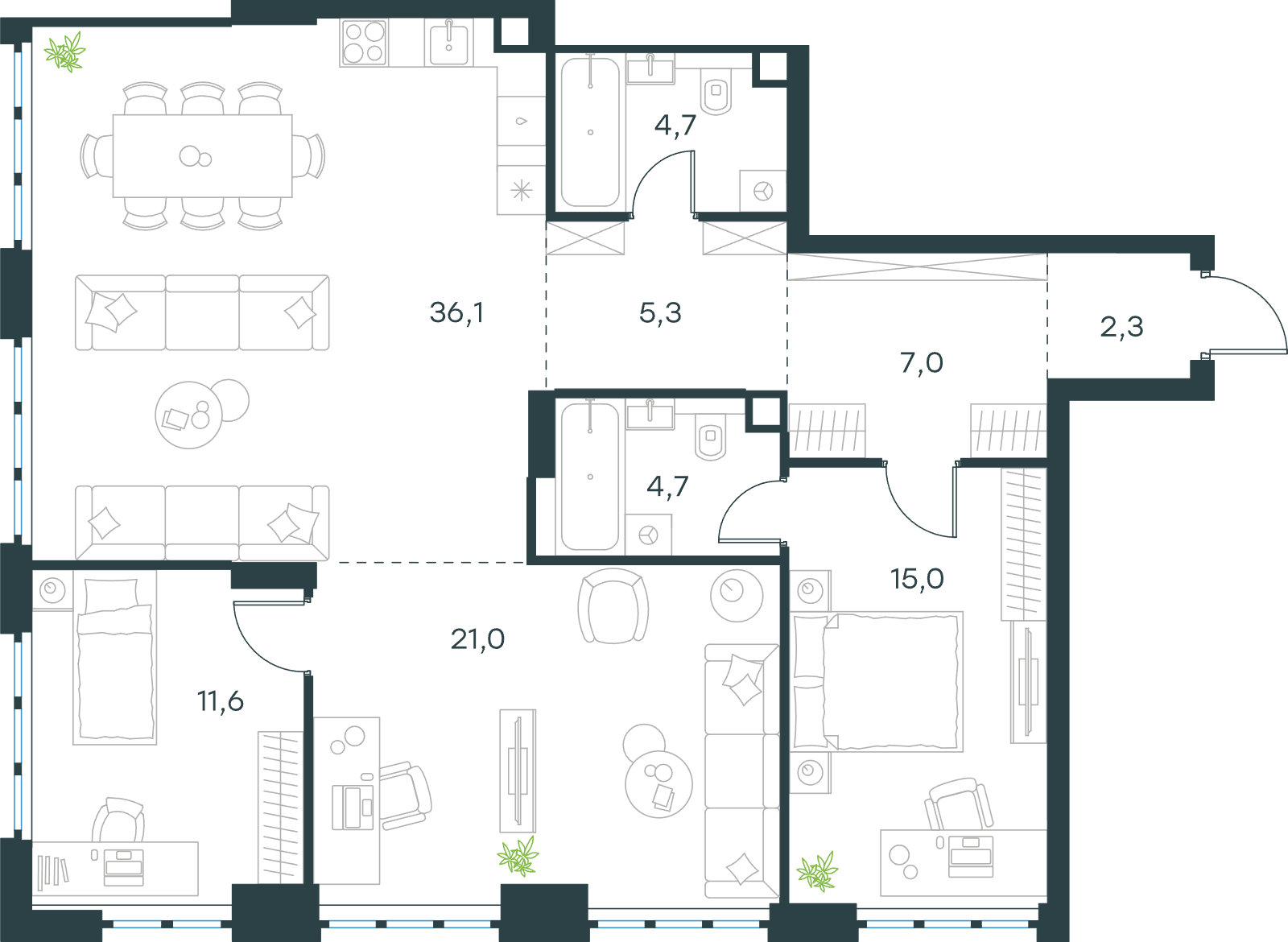 Официальная схема Левел Южнопортовая, 107,7 м²