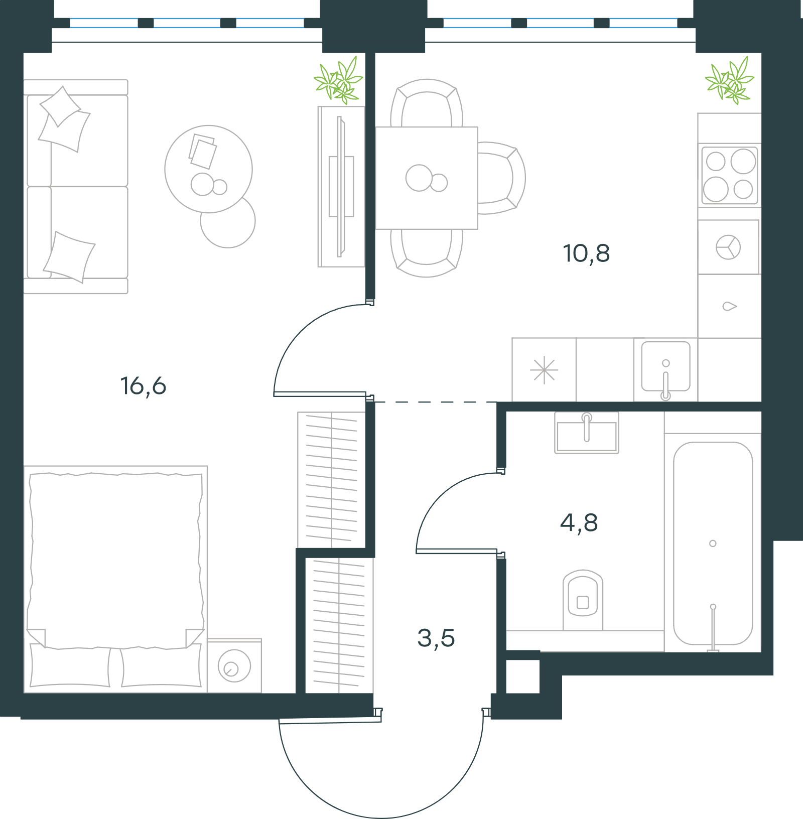 Официальная схема Левел Южнопортовая, 35,7 м²