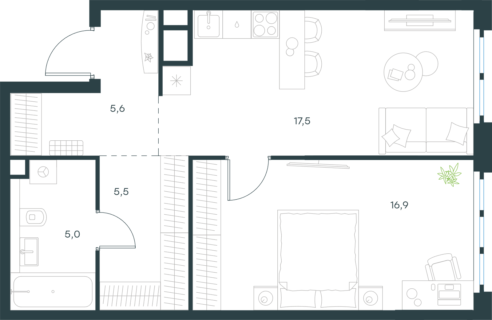 Официальная схема Левел Южнопортовая, 50,5 м²