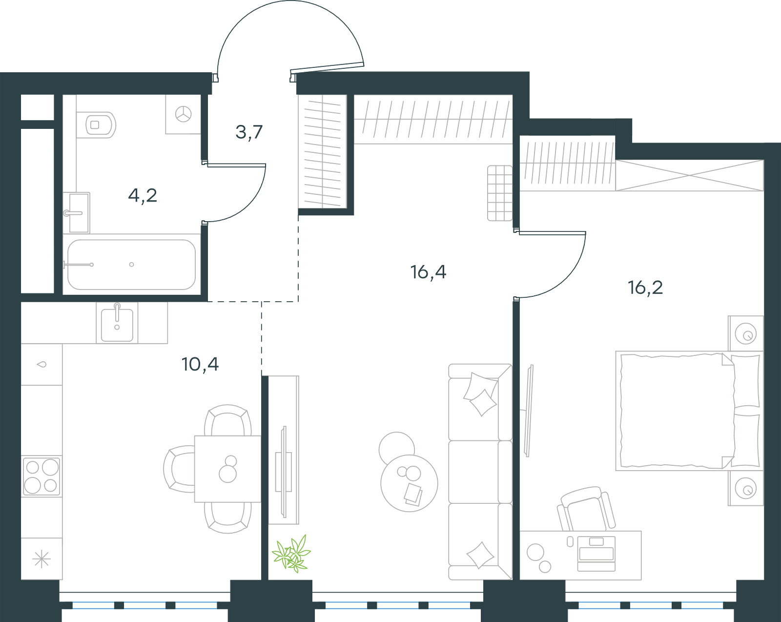 Официальная схема Левел Южнопортовая, 50,9 м²