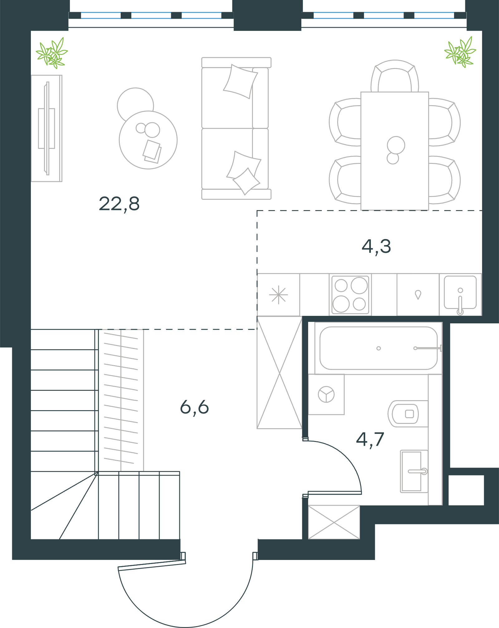 Официальная схема Левел Южнопортовая, 73,2 м²