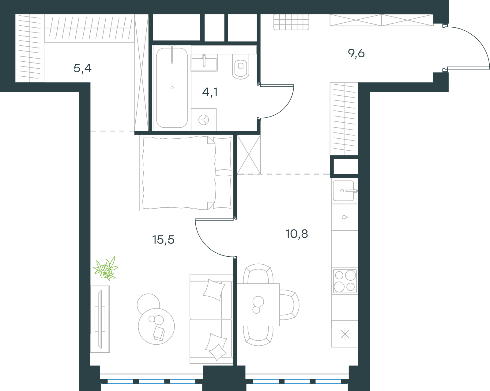 Официальная схема Левел Южнопортовая, 45,4 м²