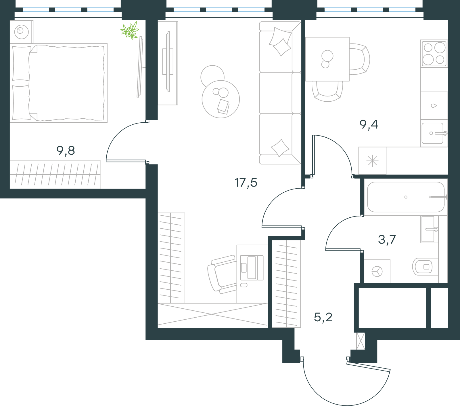 Официальная схема Левел Южнопортовая, 45,6 м²