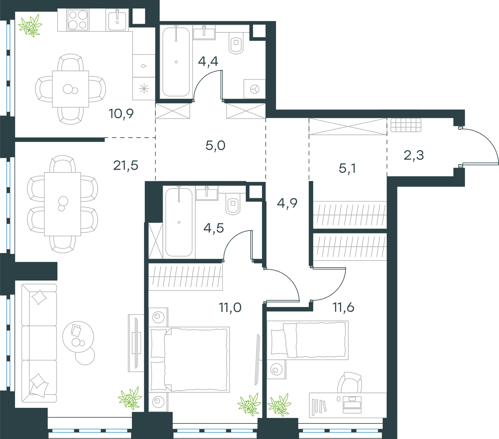 Официальная схема Левел Южнопортовая, 81,2 м²