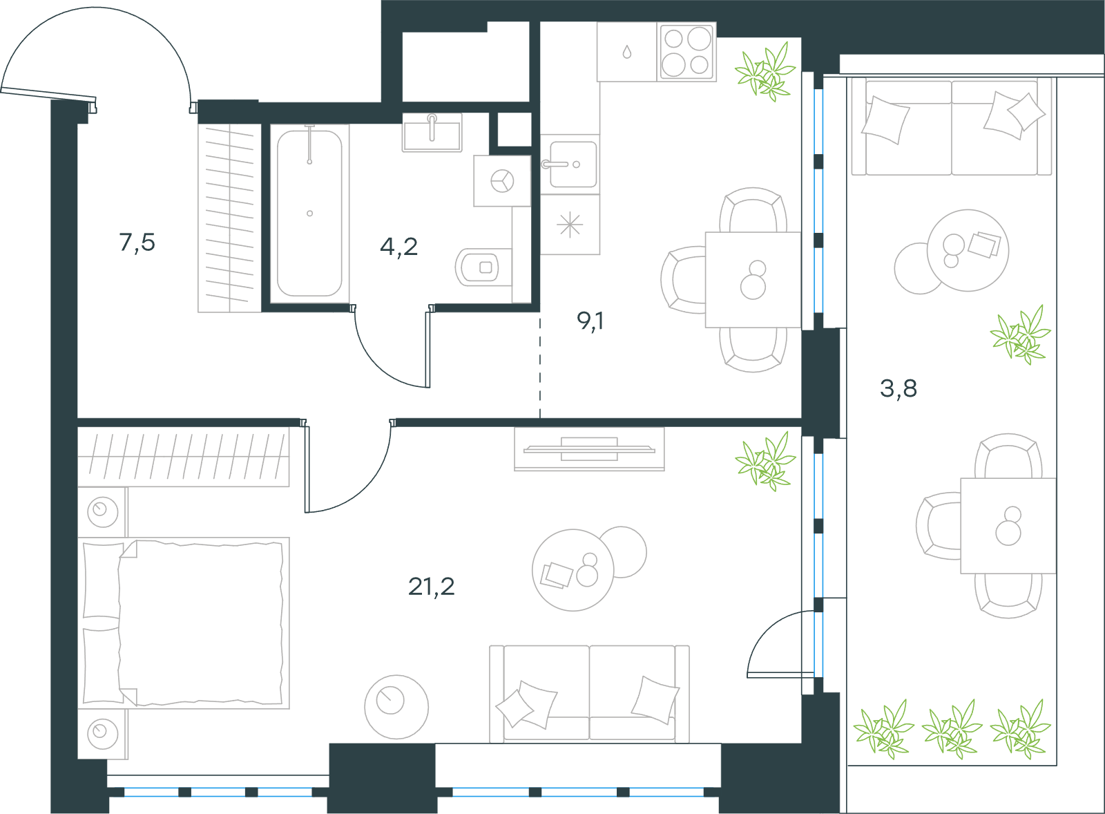 Официальная схема Левел Южнопортовая, 45,8 м²