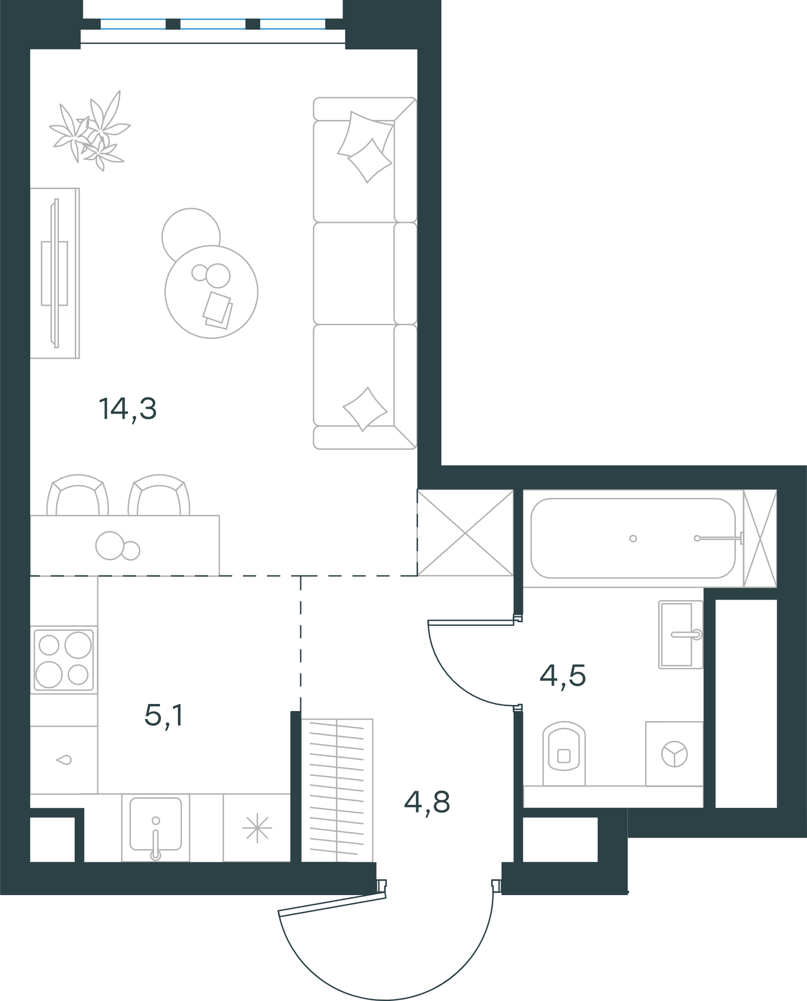 Официальная схема Левел Южнопортовая, 28,7 м²