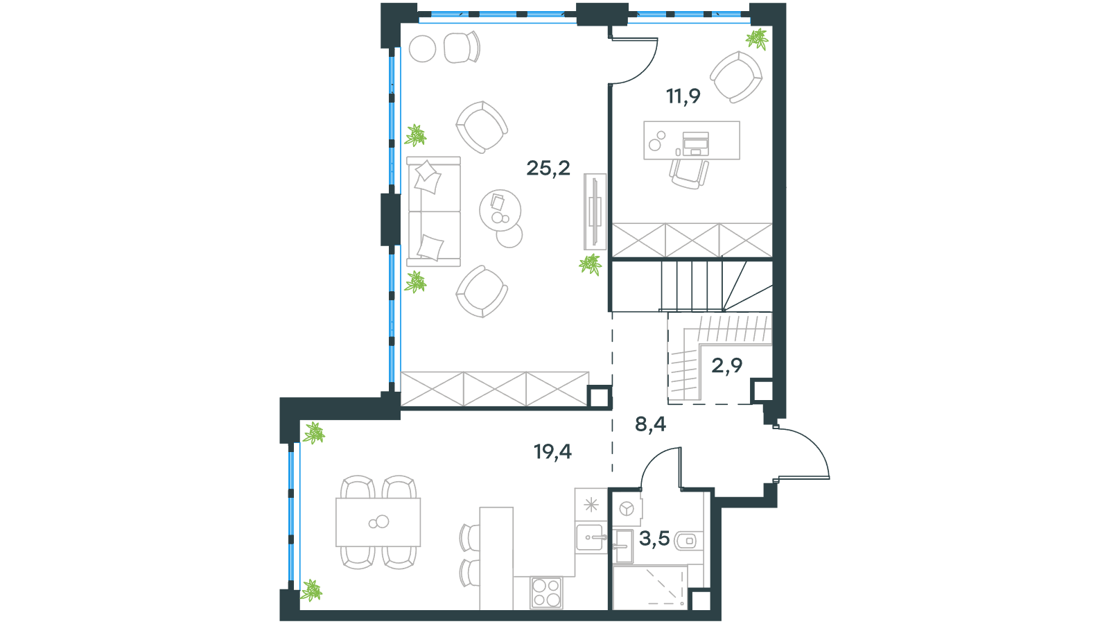 Официальная схема Левел Южнопортовая, 117,4 м²