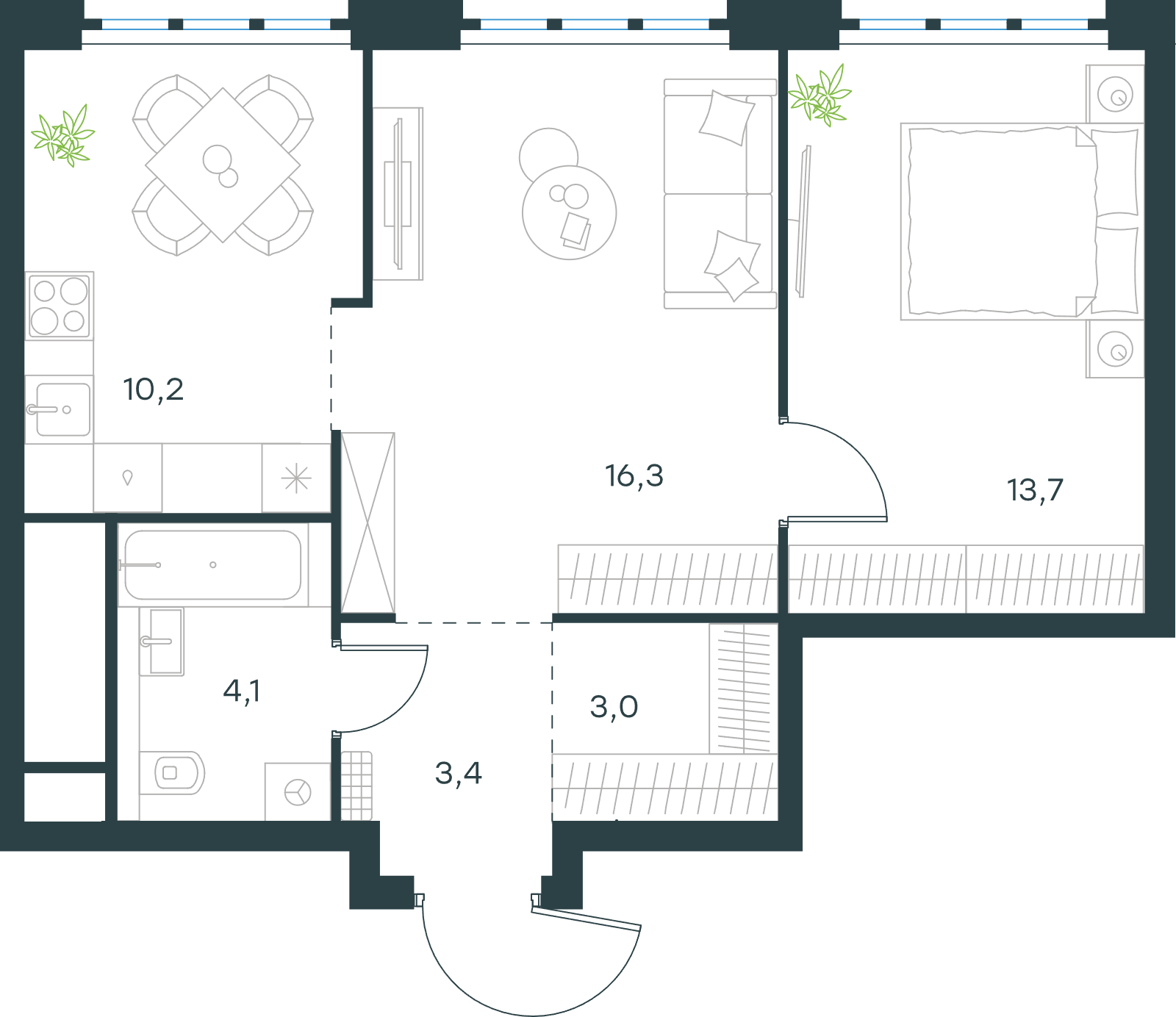Официальная схема Левел Южнопортовая, 50,7 м²