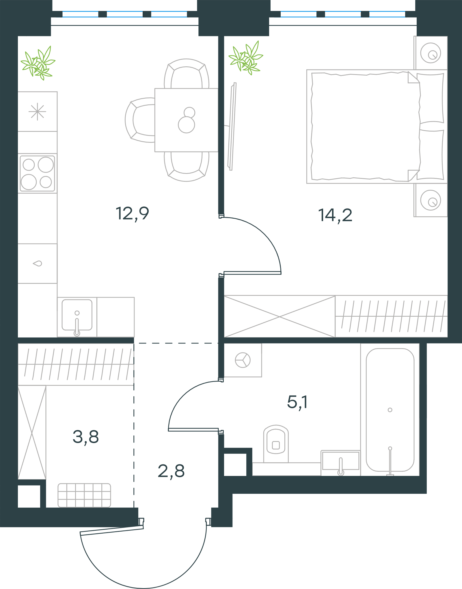 Официальная схема Левел Южнопортовая, 38,8 м²