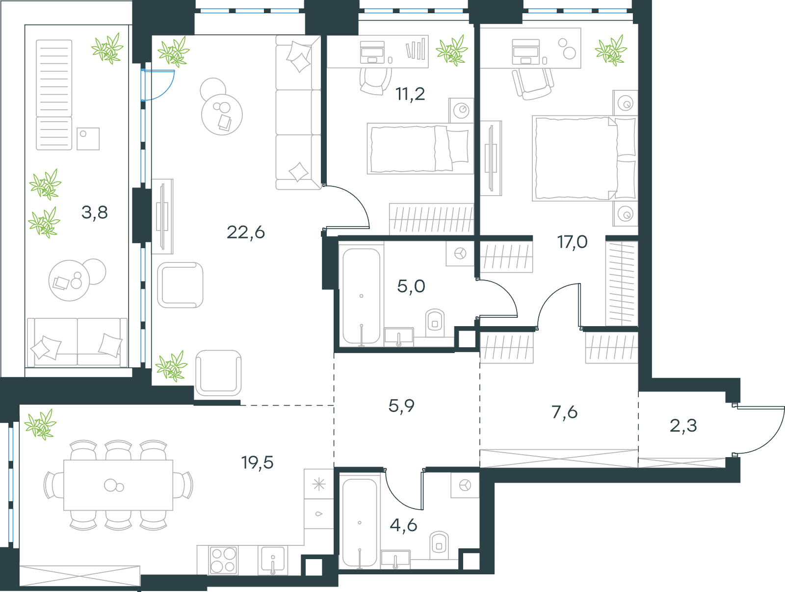 Официальная схема Левел Южнопортовая, 99,4 м²