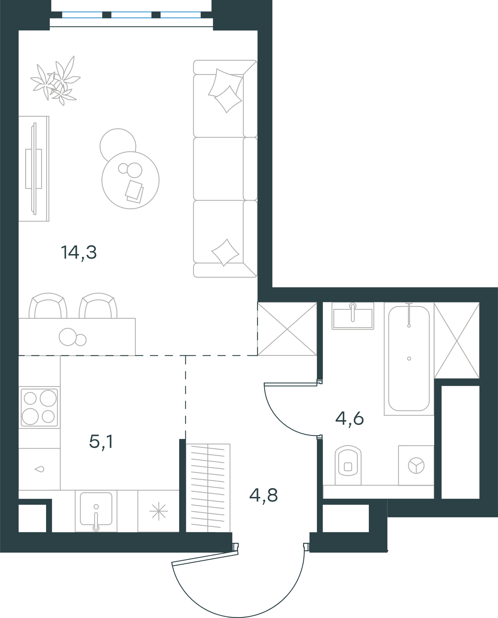 Официальная схема Левел Южнопортовая, 28,8 м²
