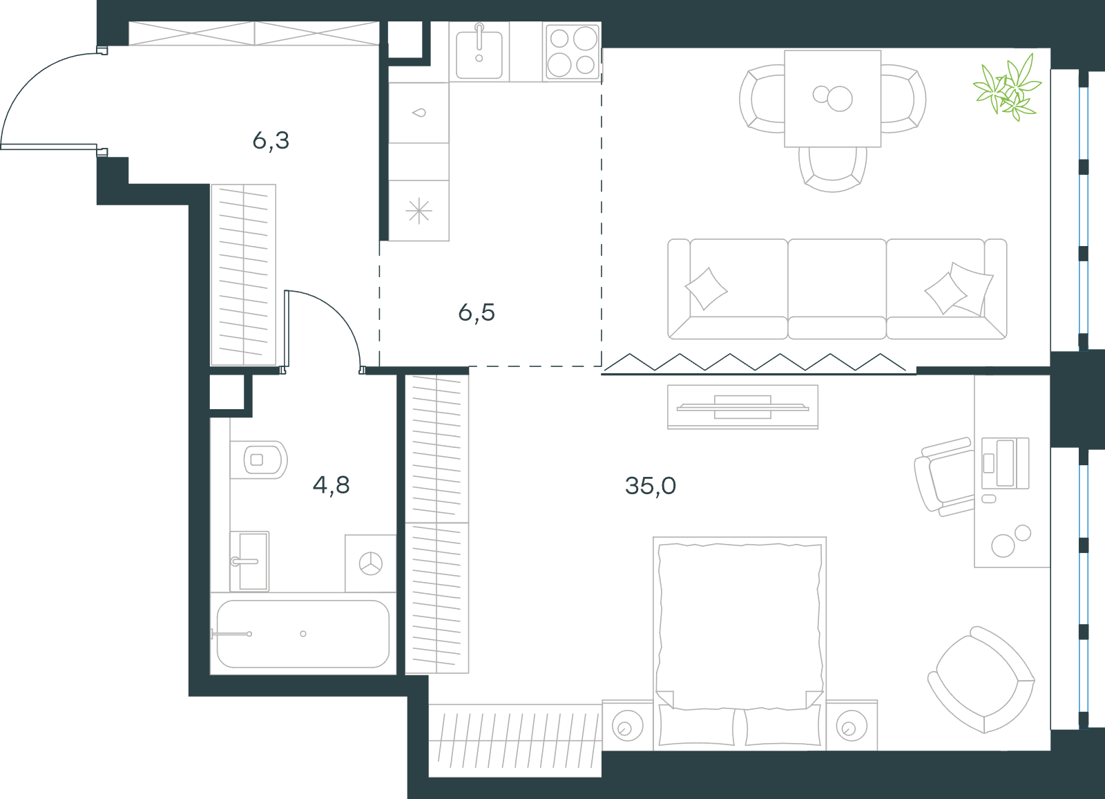 Официальная схема Левел Южнопортовая, 52,6 м²