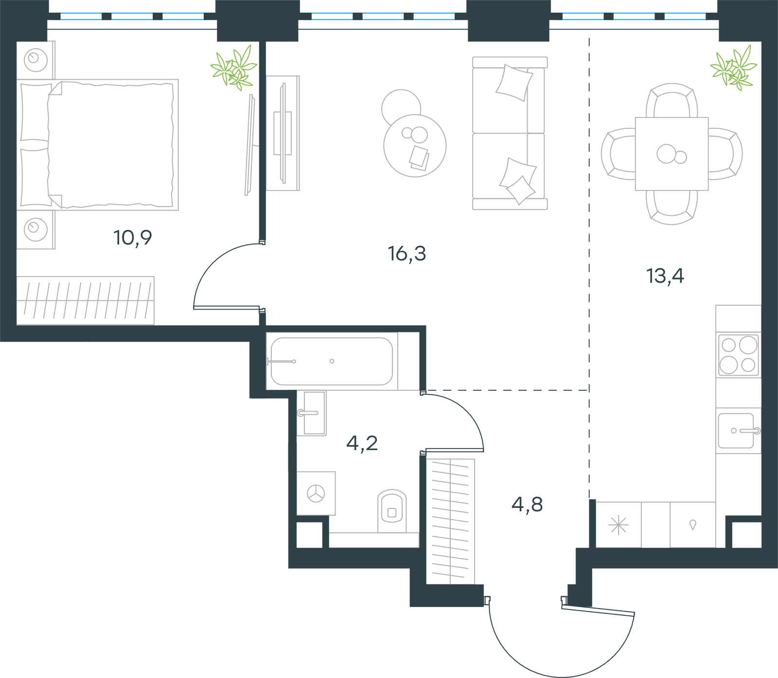 Официальная схема Левел Южнопортовая, 49,6 м²