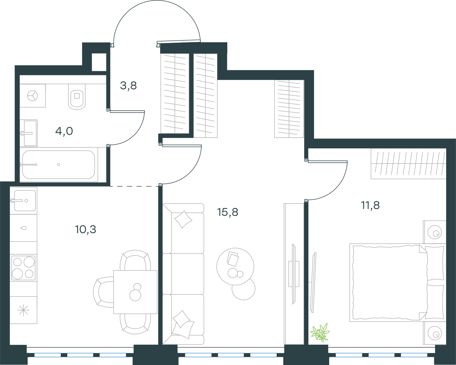 Официальная схема Левел Южнопортовая, 45,7 м²