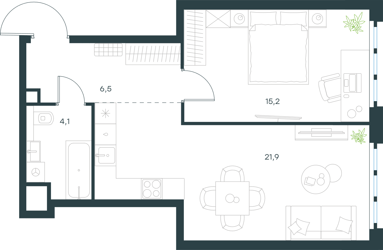 Официальная схема Левел Южнопортовая, 47,7 м²