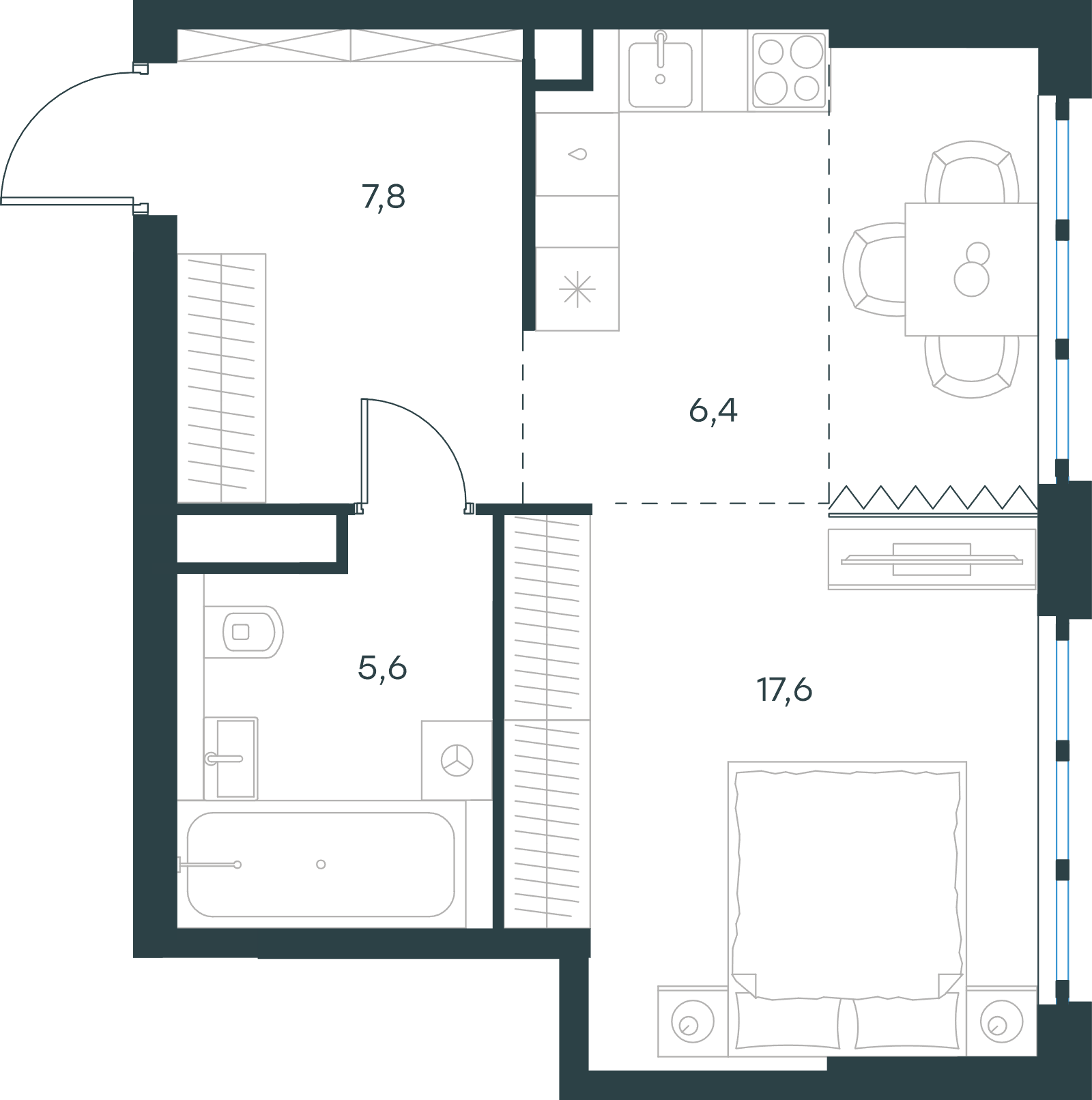 Официальная схема Левел Южнопортовая, 37,4 м²