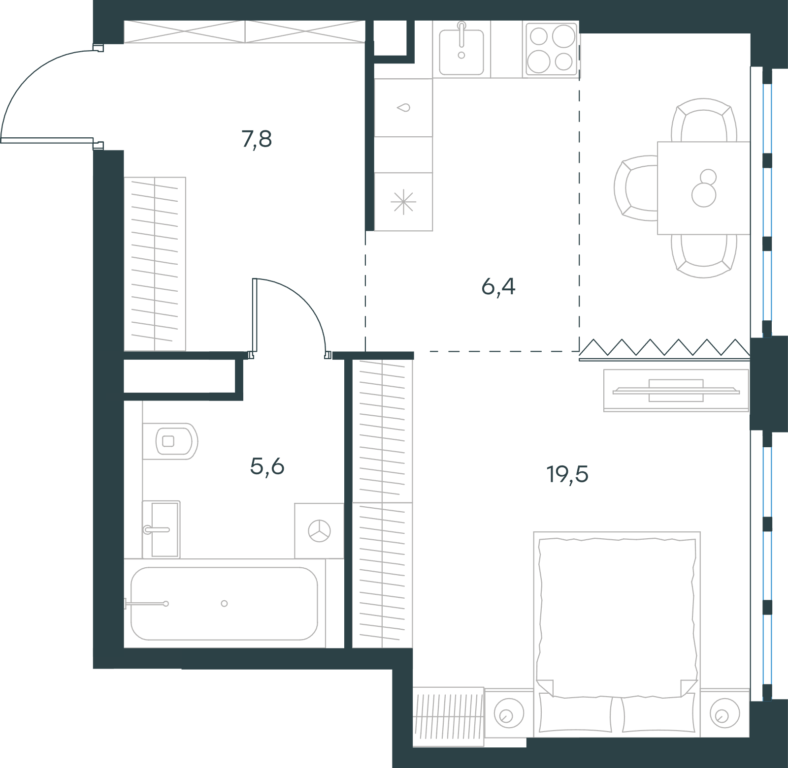 Официальная схема Левел Южнопортовая, 39,3 м²
