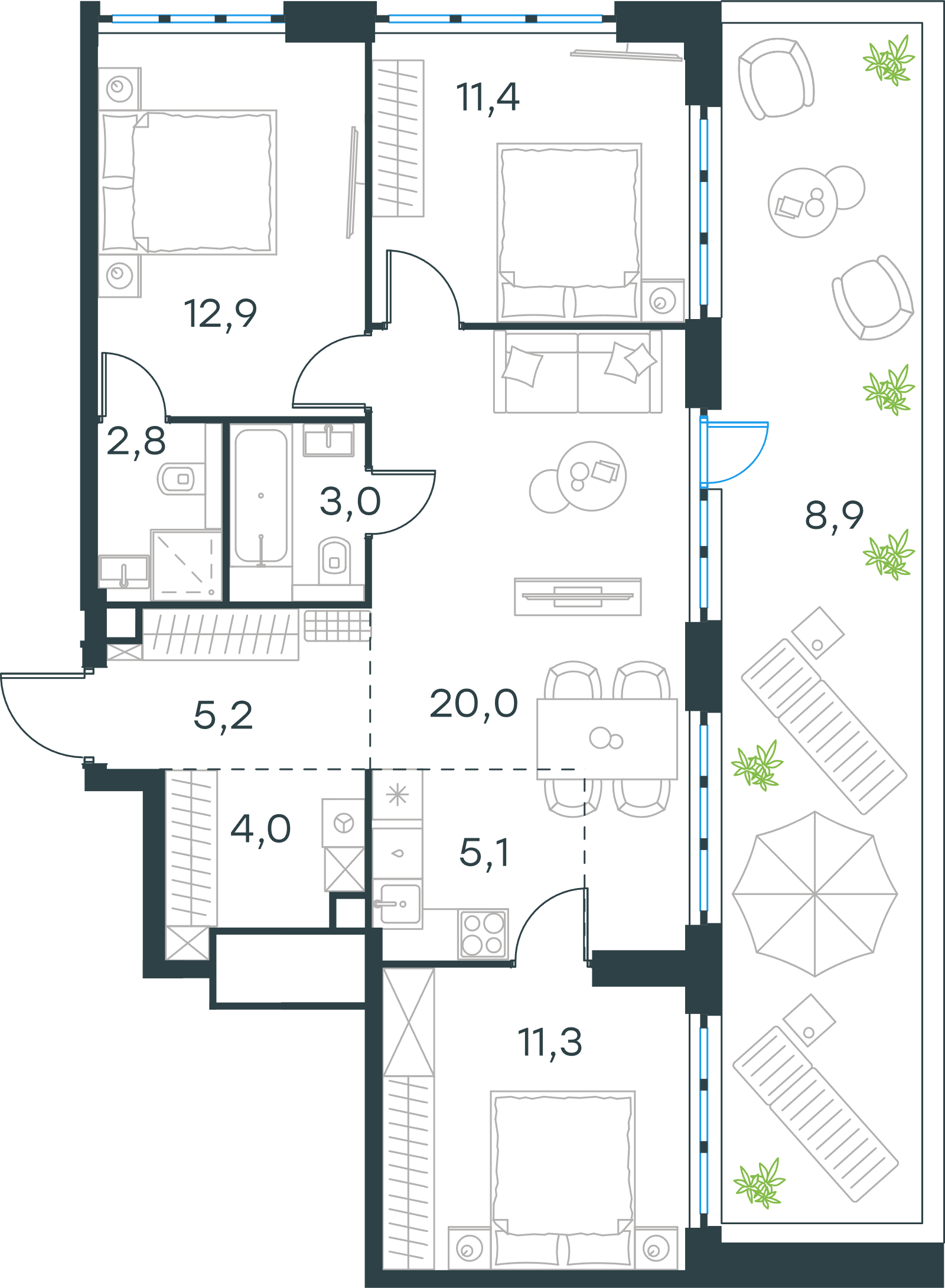 Официальная схема Левел Южнопортовая, 84,6 м²