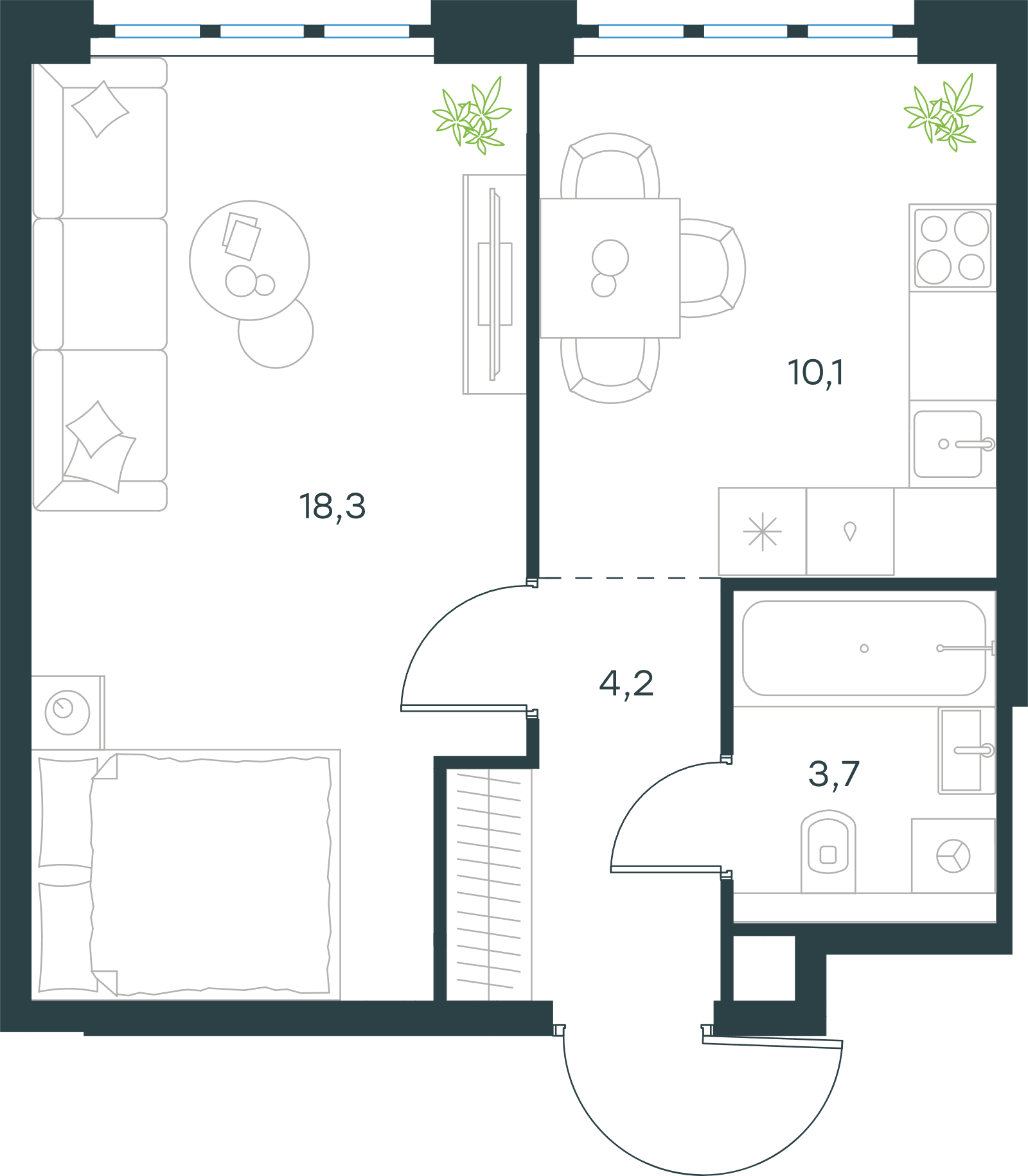 Официальная схема Левел Южнопортовая, 36,3 м²