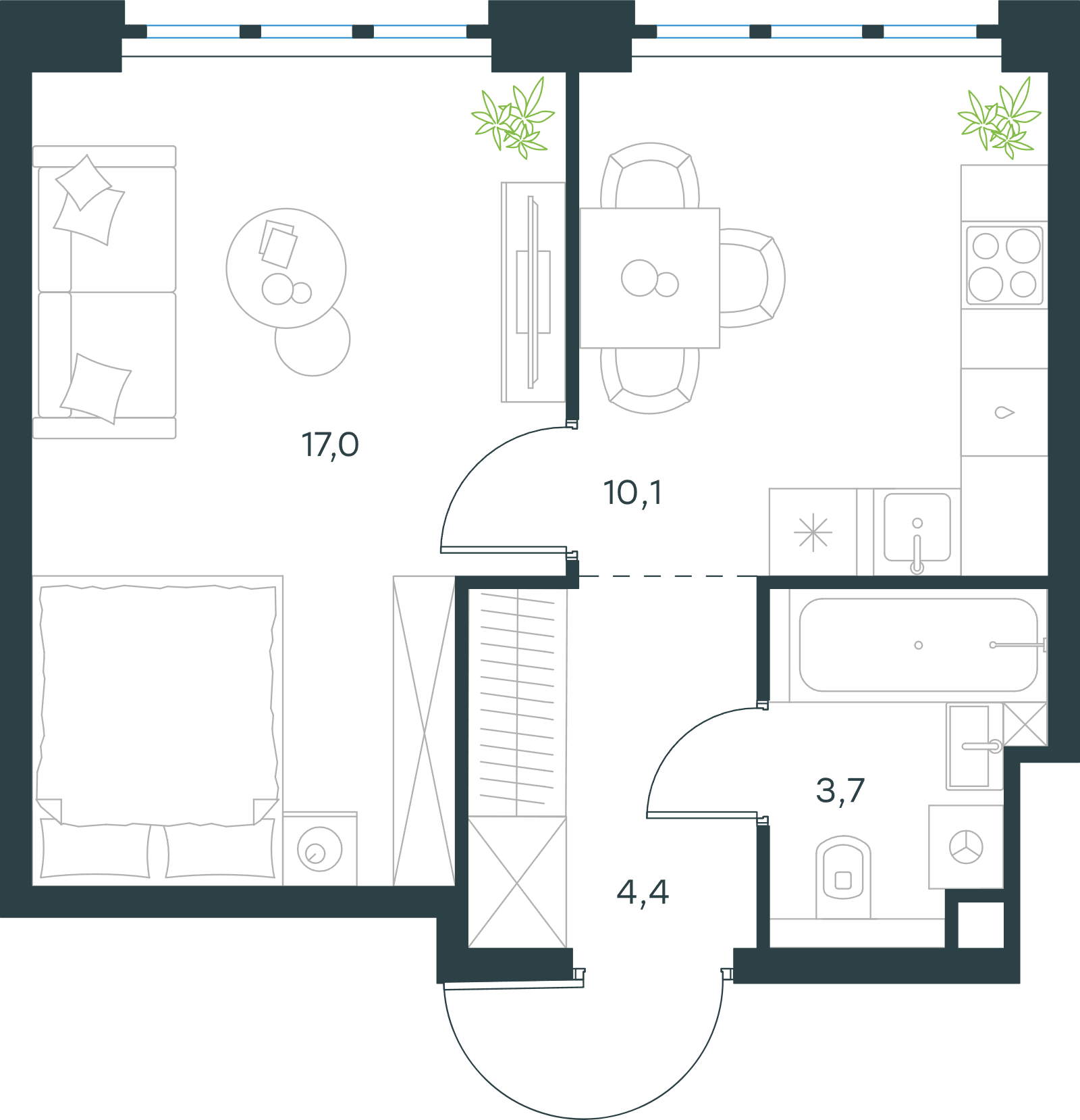 Официальная схема Левел Южнопортовая, 35,2 м²