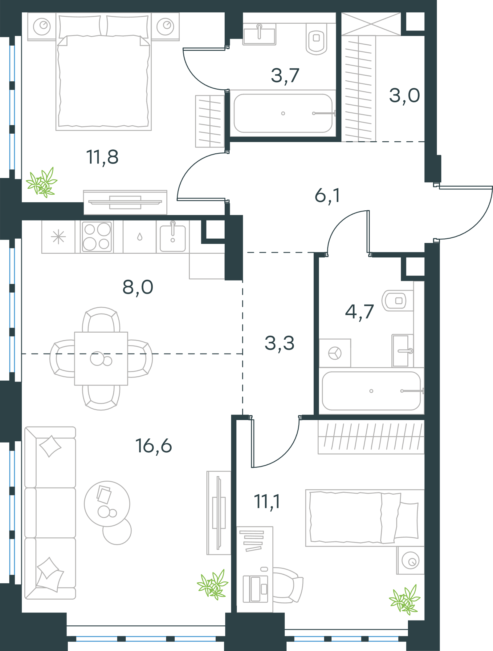 Официальная схема Левел Южнопортовая, 68,3 м²