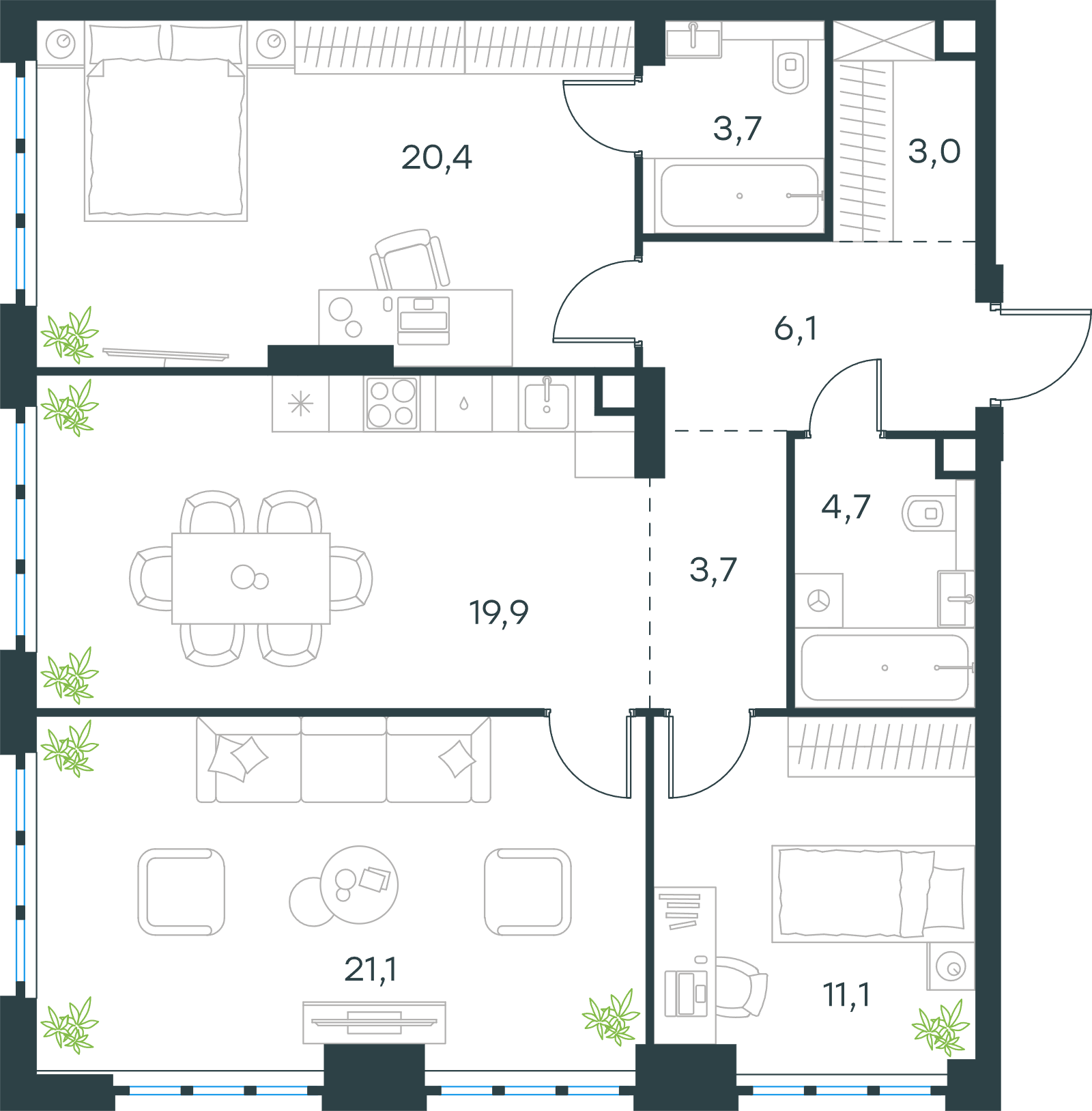 Официальная схема Левел Южнопортовая, 93,7 м²