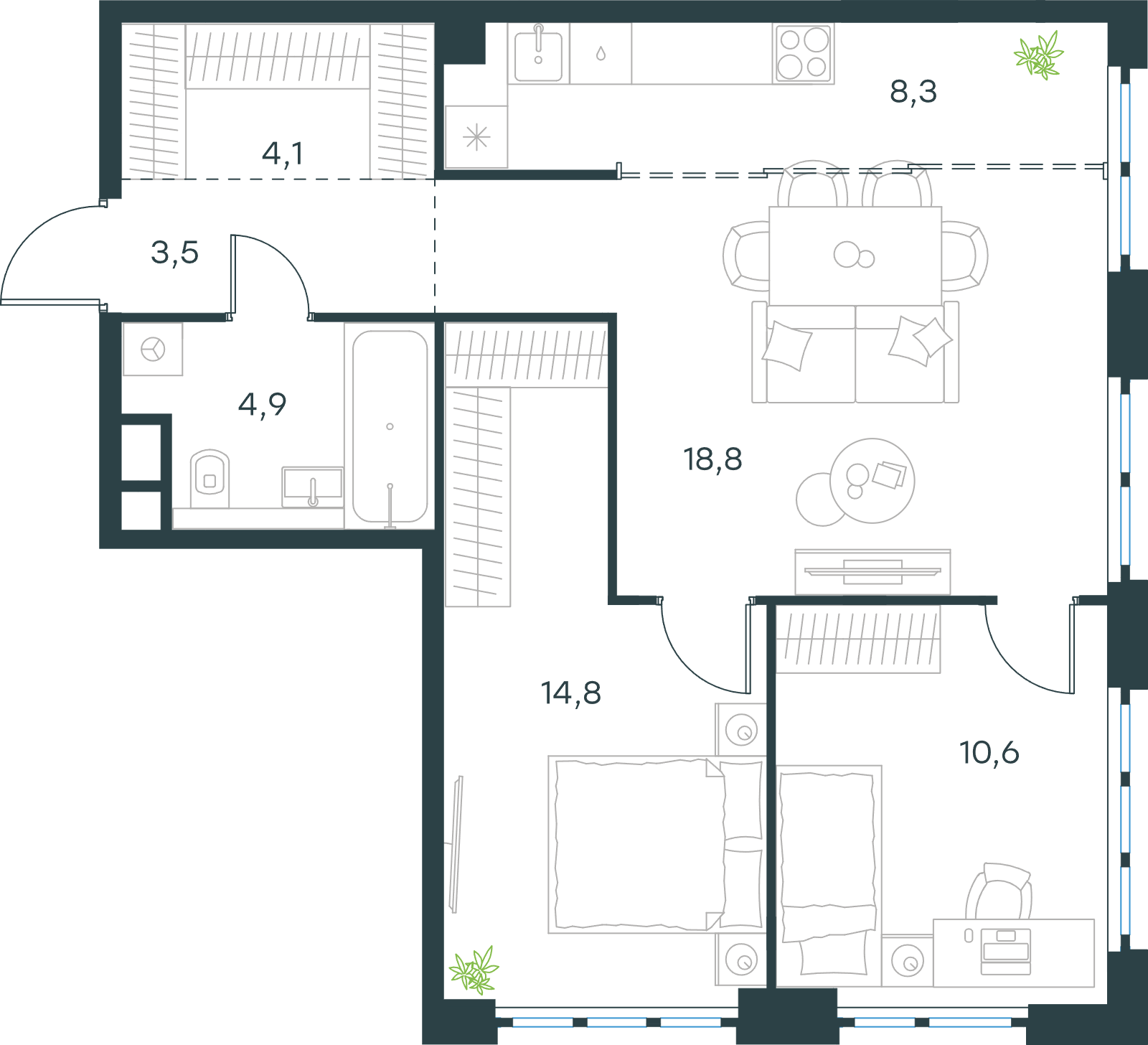 Официальная схема Левел Южнопортовая, 65,1 м²
