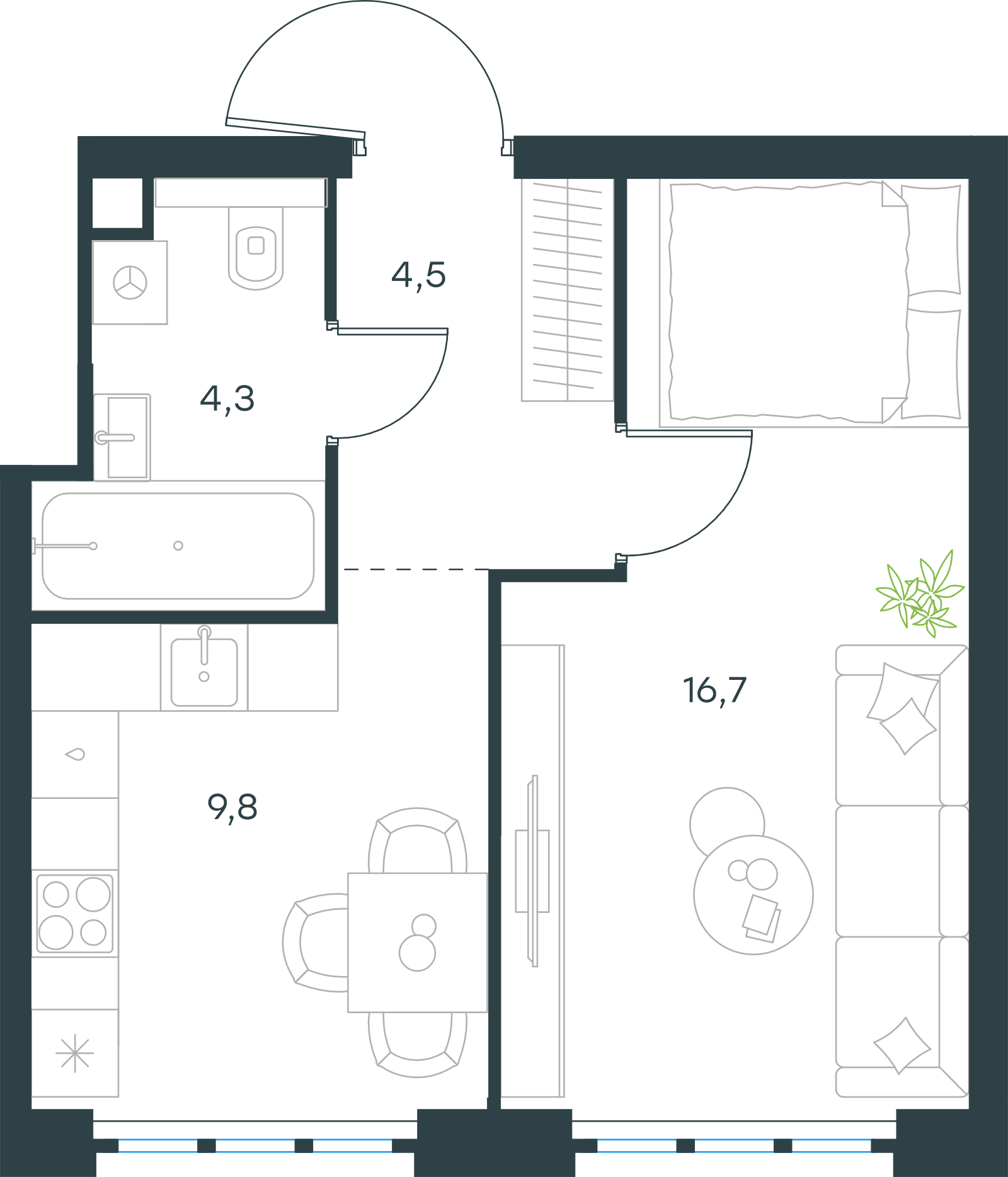 Официальная схема Левел Южнопортовая, 35,3 м²