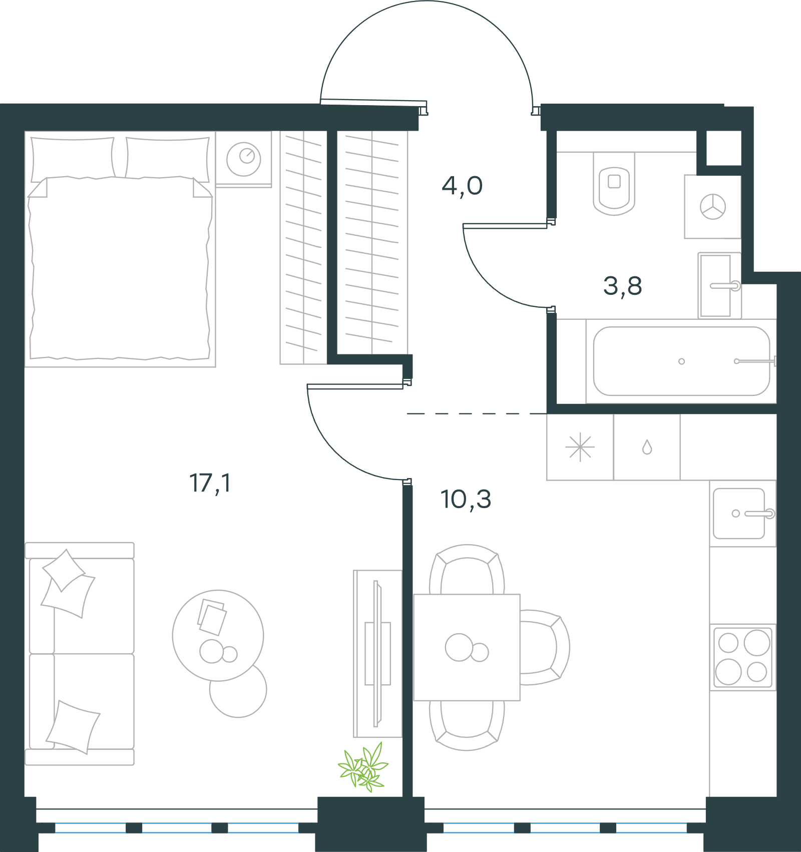 Официальная схема Левел Южнопортовая, 35,2 м²