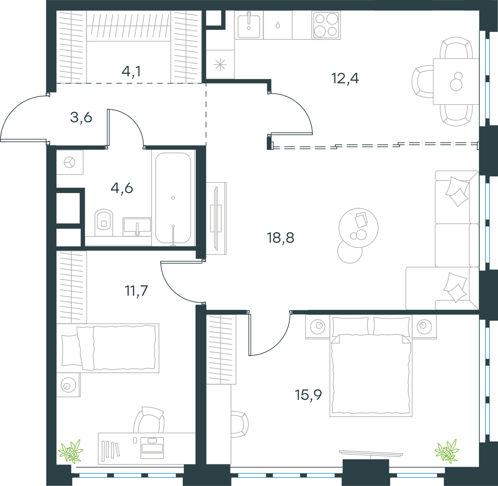 Официальная схема Левел Южнопортовая, 71 м²