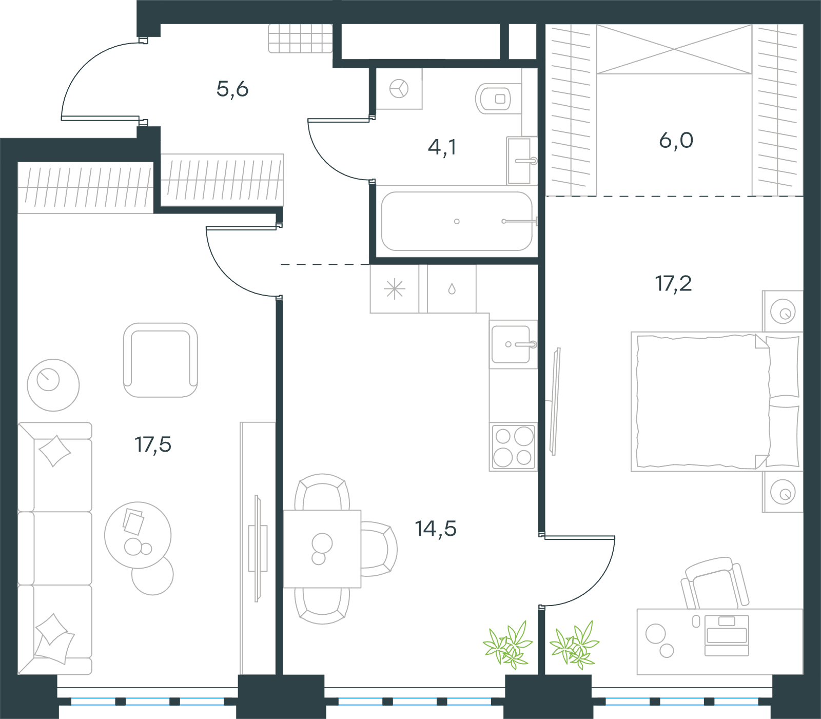 Официальная схема Левел Южнопортовая, 64,8 м²