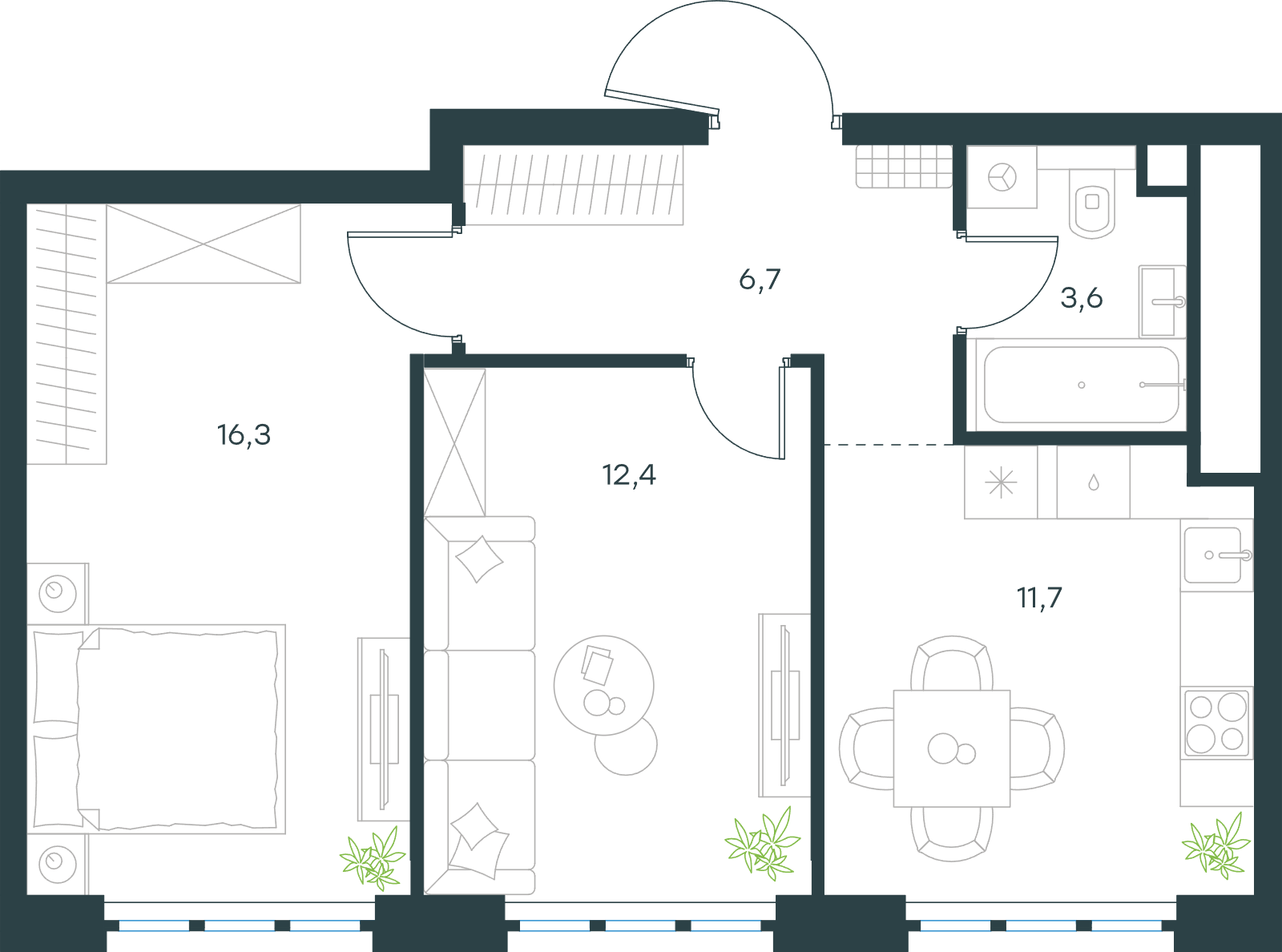 Официальная схема Левел Южнопортовая, 50,7 м²