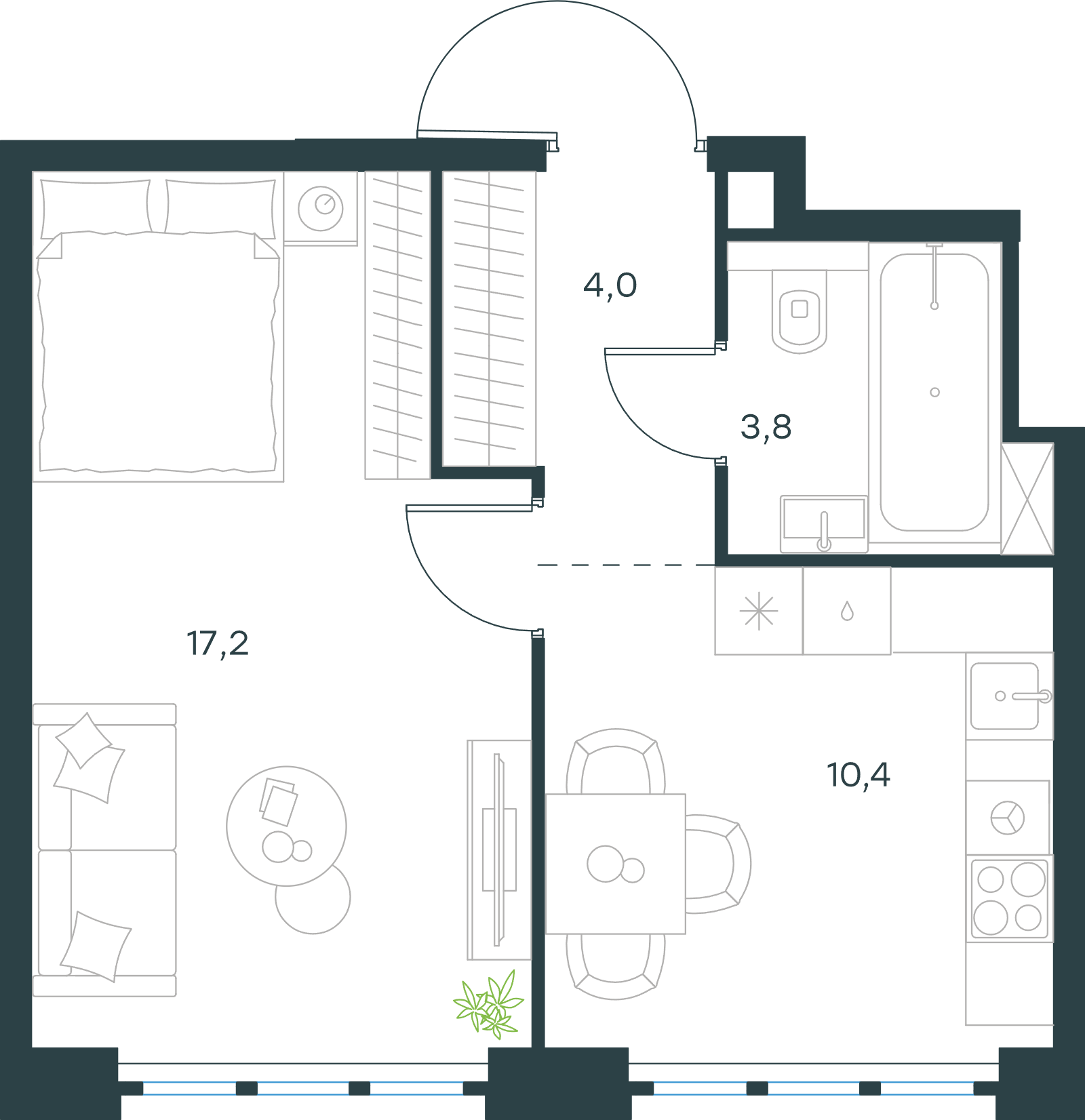Официальная схема Левел Южнопортовая, 35,4 м²